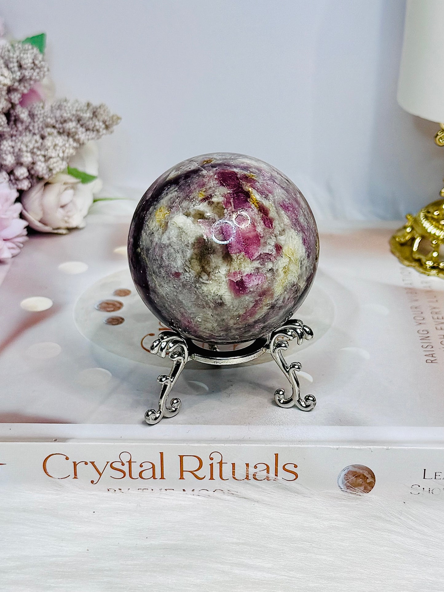 High Grade Pink Tourmaline Sphere On Stand 280g