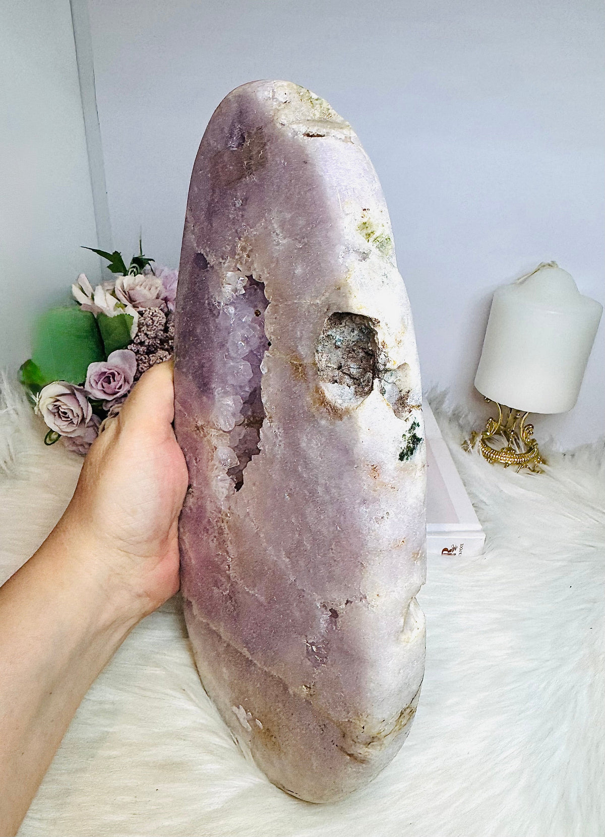 Statement Piece ~ Huge Pink Amethyst Druzy Portal Slab On Stand 36cm 2.45KG