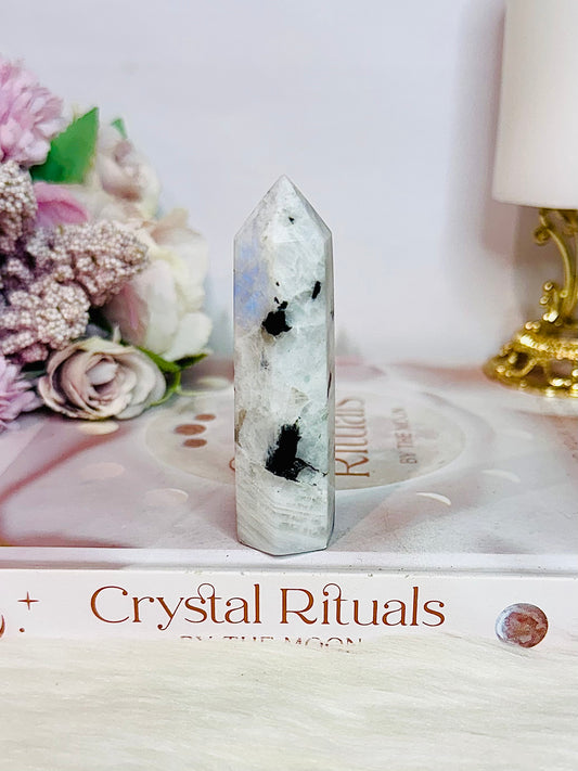Rainbow Moonstone Tower with Blue Flash 8cm