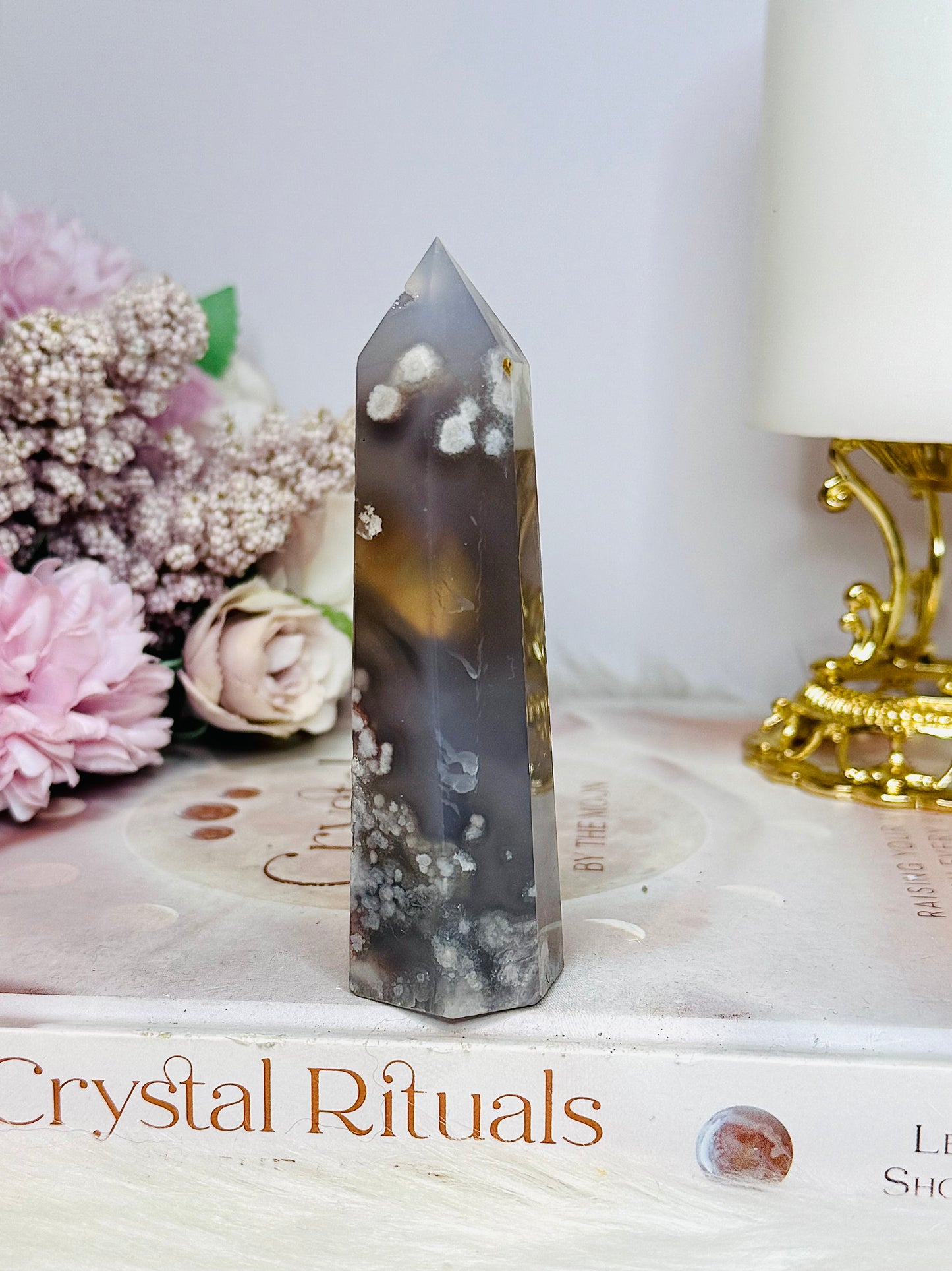 Flower Agate Druzy Tower 10cm