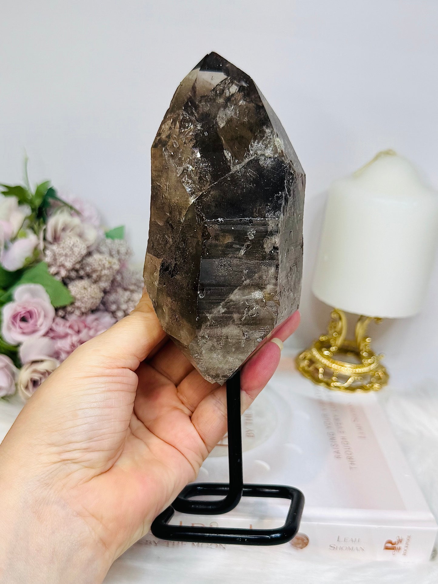 Large Smokey Lemurian Quartz Freeform on Stand 20cm 770g