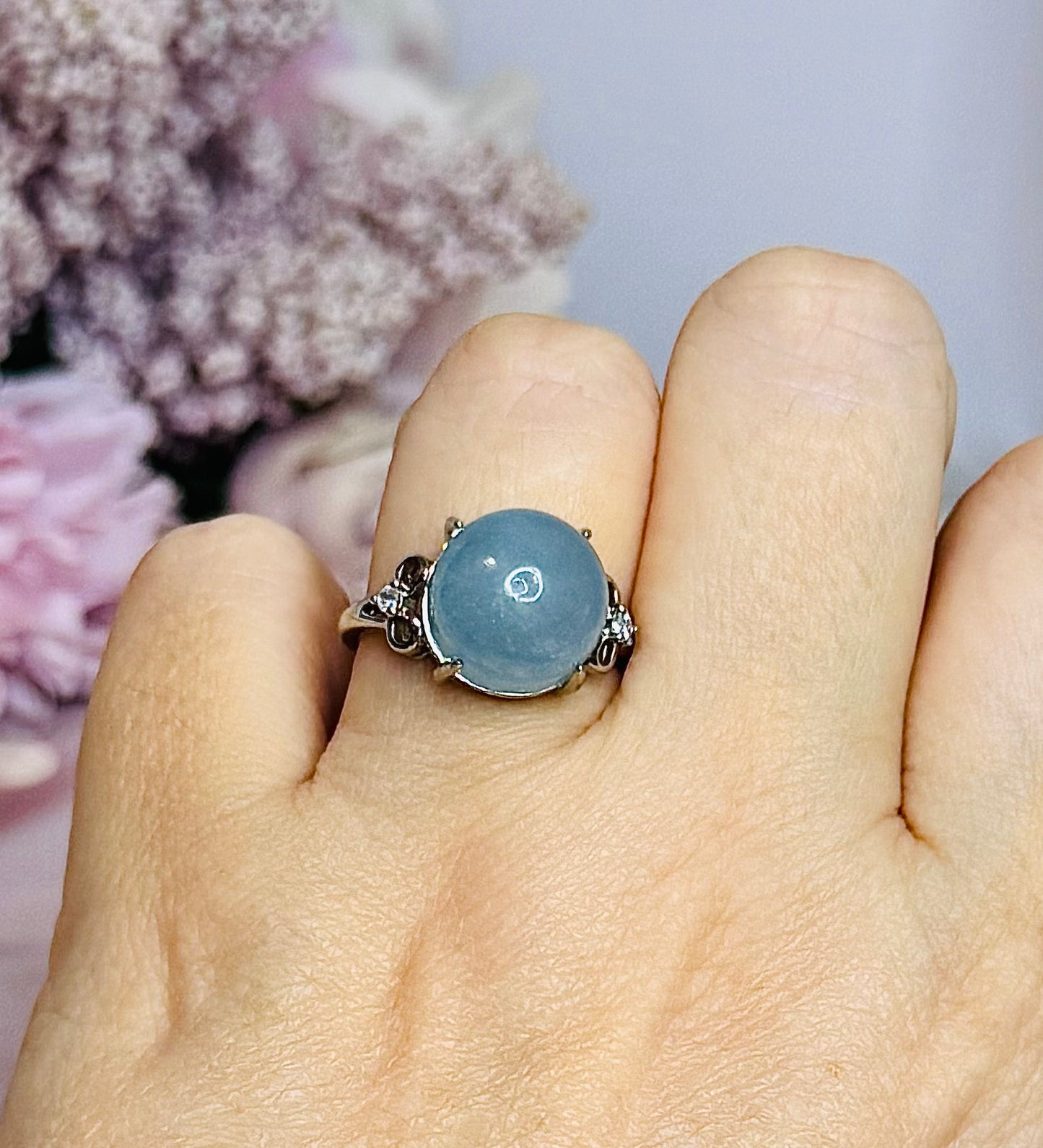 Adjustable Aquamarine Silver Ring in Gift Bag