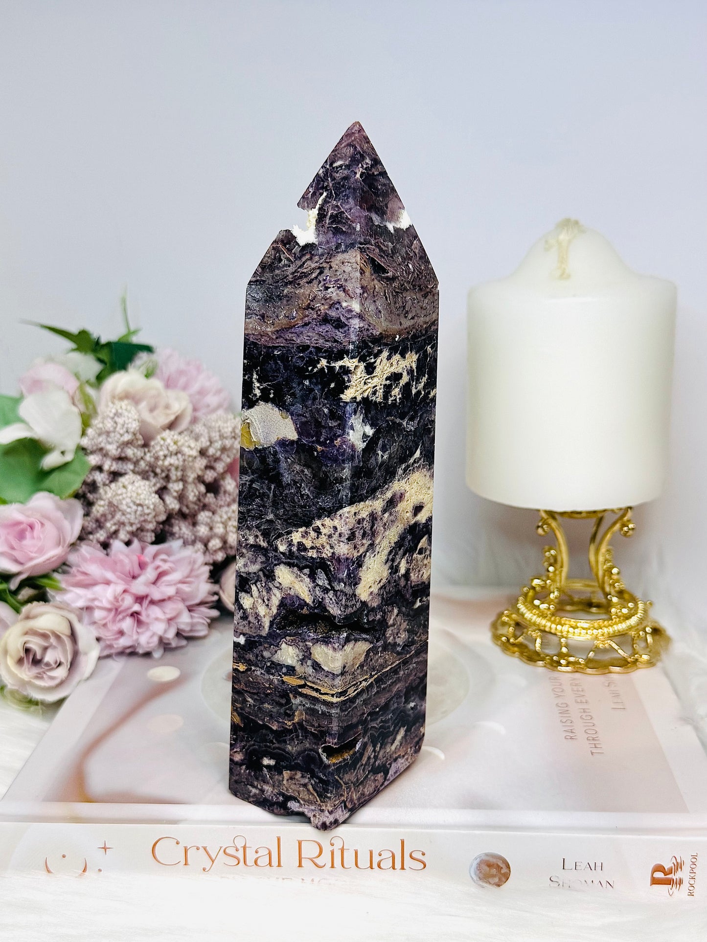 Large Purple Fluorite X Sphalerite Druzy Tower 19cm 768g