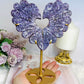 Large Lepidolite Feather Style Heart On Stand 20.5cm