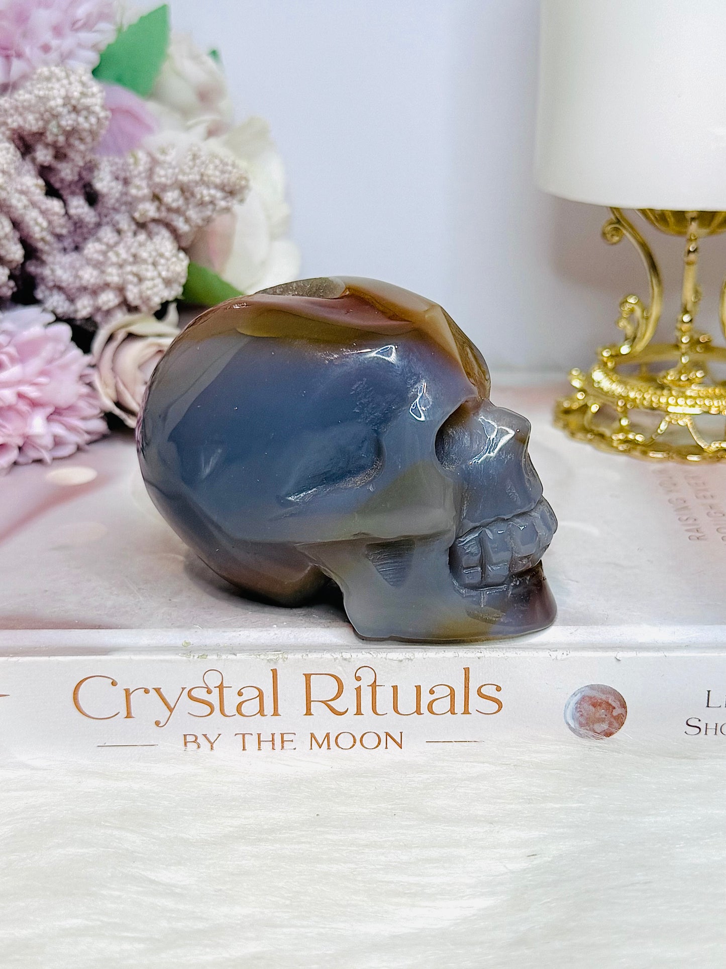 Blue Druzy Agate Carved Skull 9cm 316g