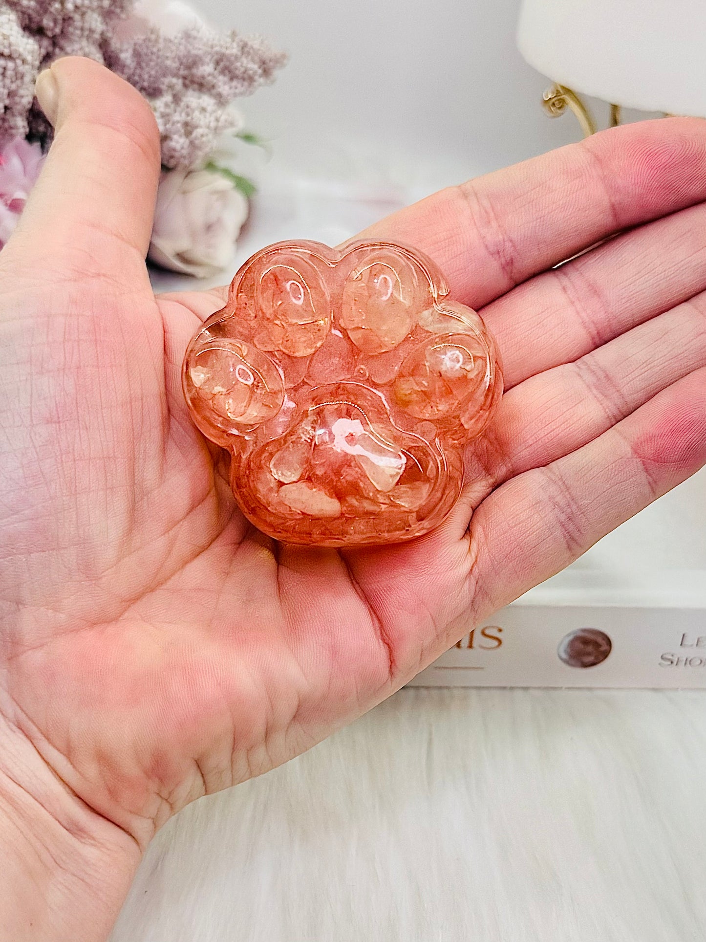 Beautiful Rose Quartz Filled Resin Paw