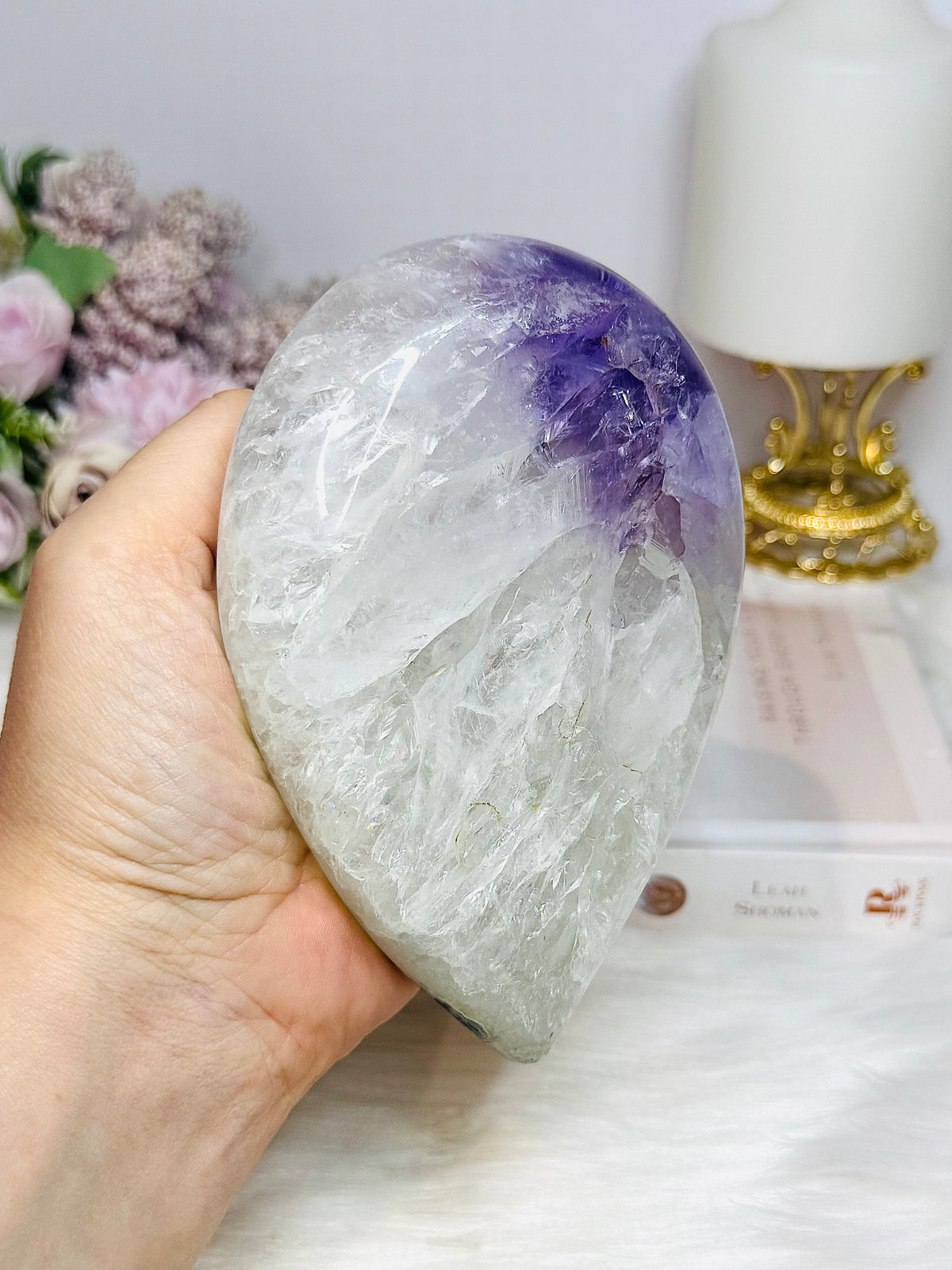 Large Chunky Amethyst In Quartz Teardrop | Freeform on Stand 675g 14cm