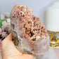 Large Natural Pink Amethyst Base Cut Freeform Cluster with Green Jasper Inclusions 962g