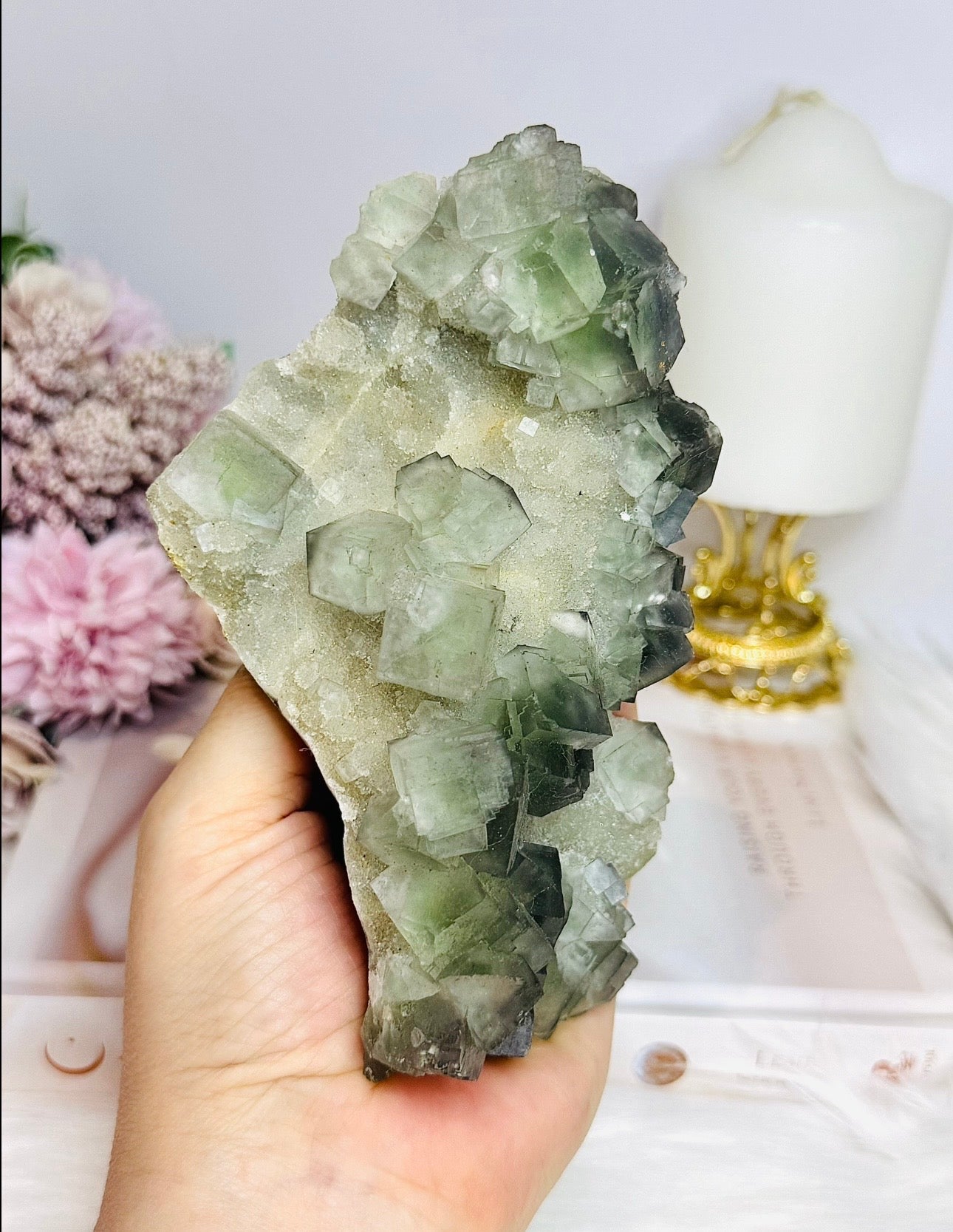 Large Green Cubed Fluorite Specimen 15cm 503g