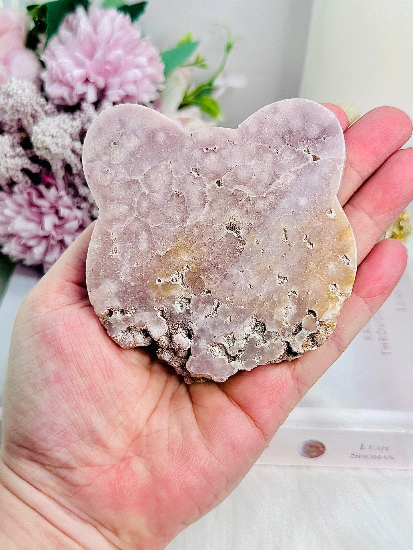 Druzy Pink Amethyst Carved Bear Head 8.5cm
