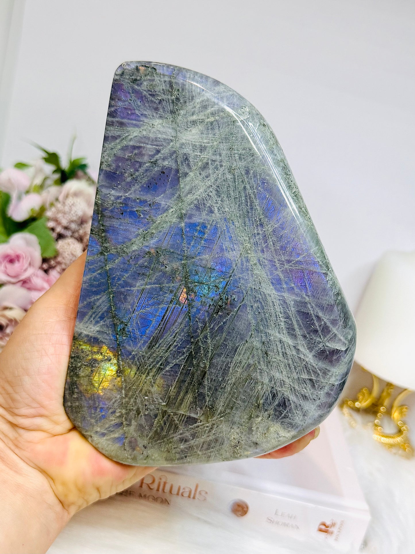 Large Natural Polished Labradorite Freeform 1.29KG 15.5cm (Flash is all purple not blue)