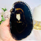 Natural Black Agate Slice On Stand 14cm