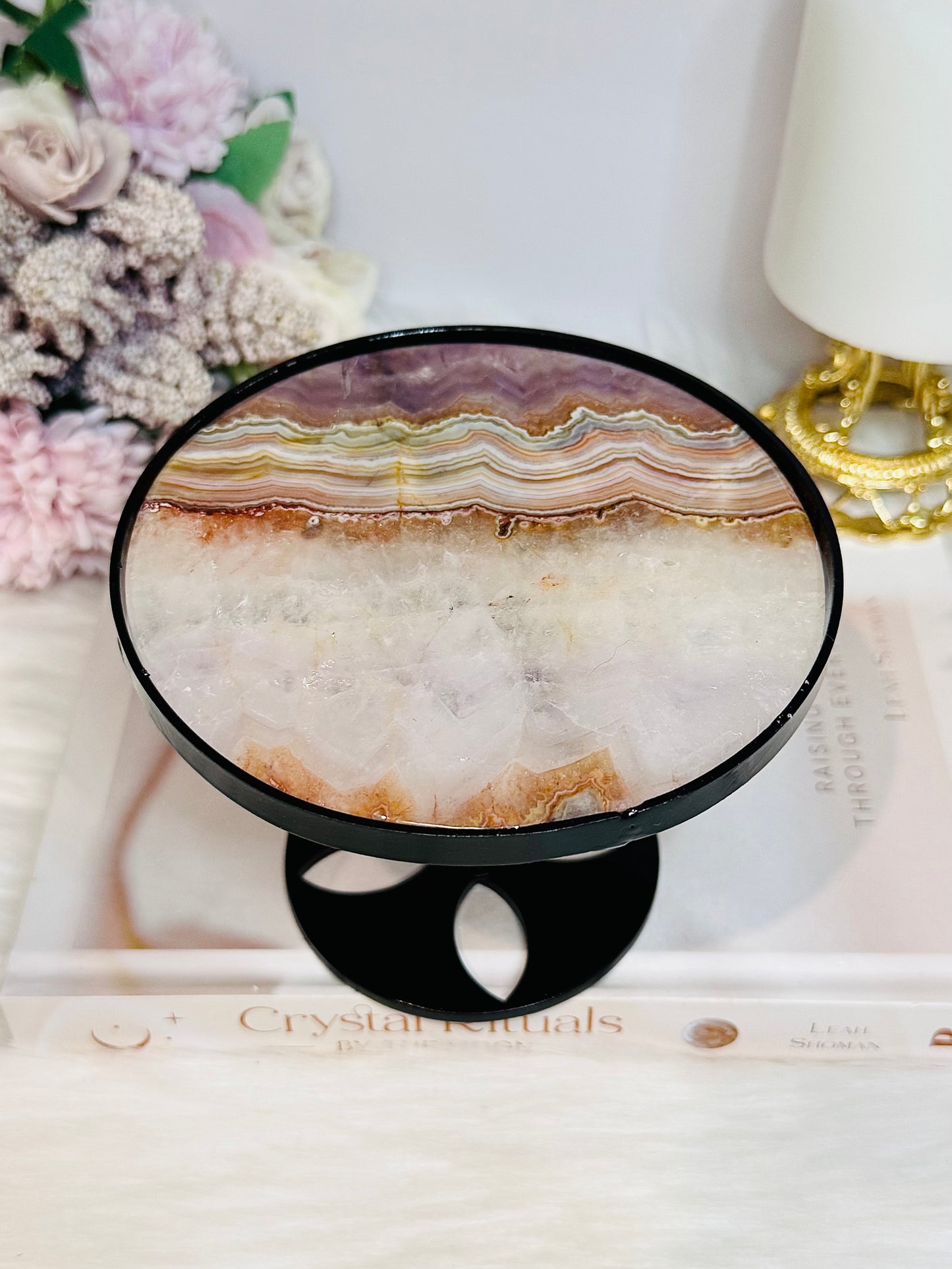 Crazy Lace Amethyst Spinning Top Small Table H:10cm W:12cm