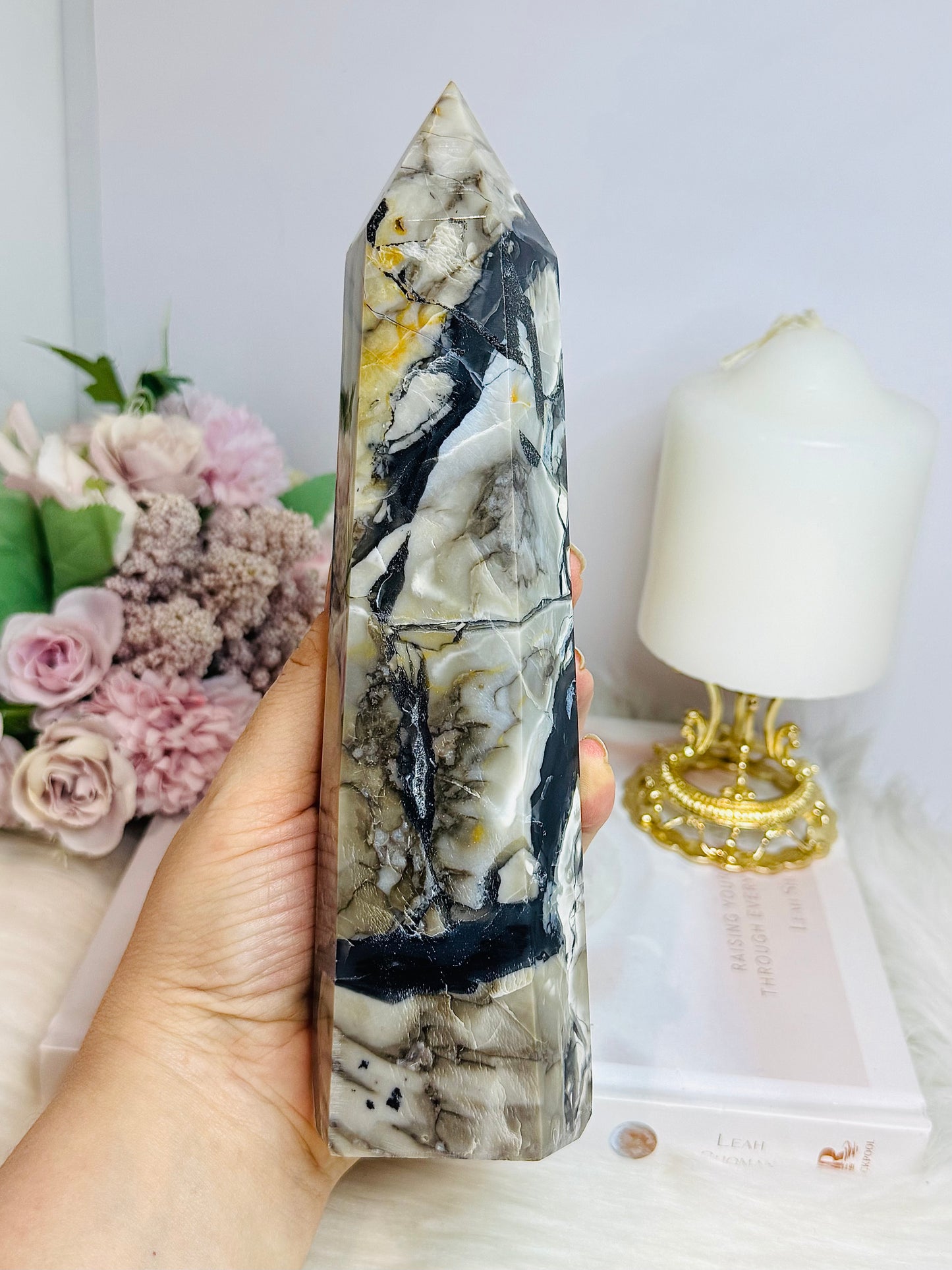 Large Volvano Agate Tower (UV Reactive) 22cm