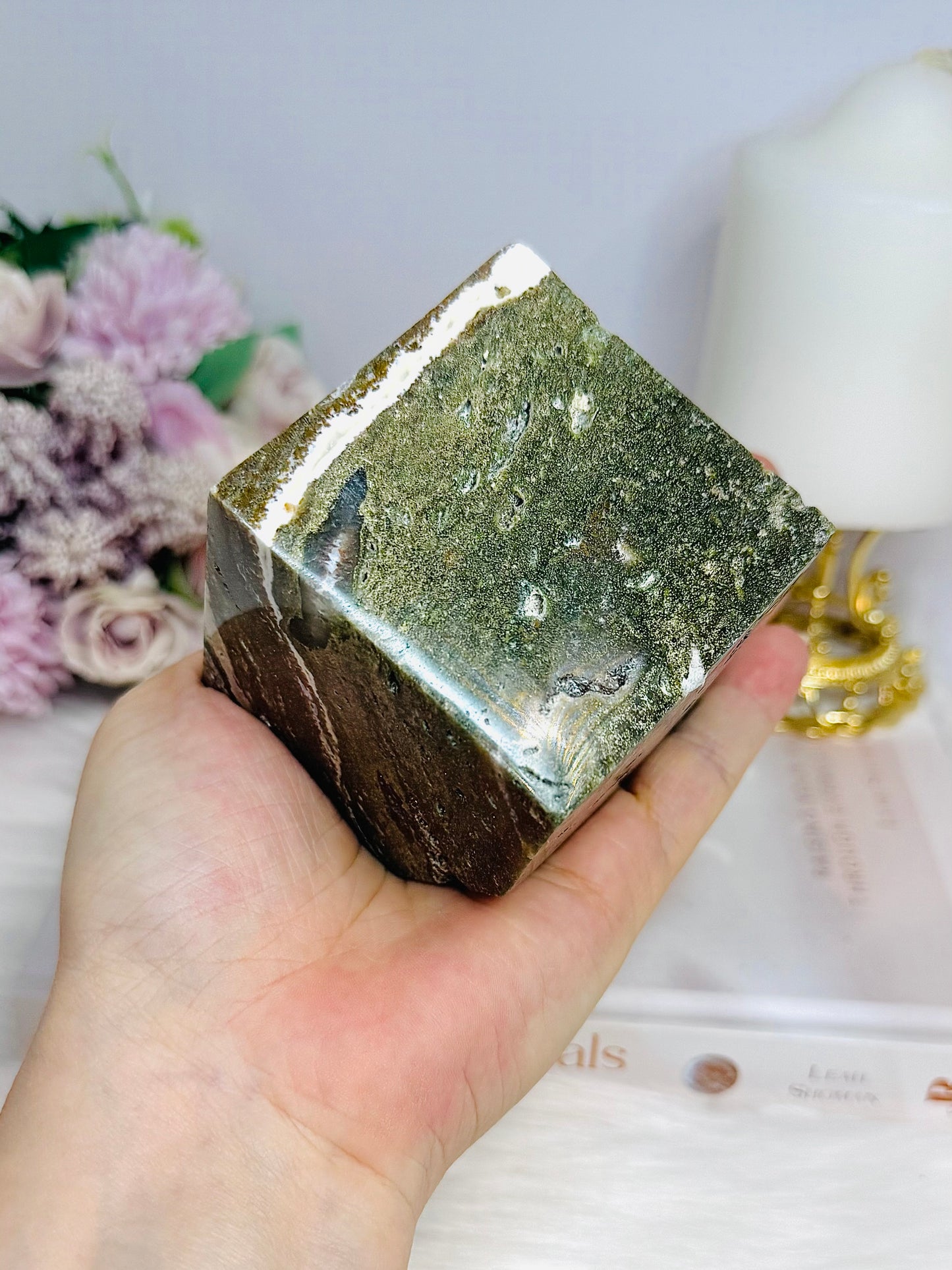 Large Ocean Jasper Druzy Carved Cube 612g