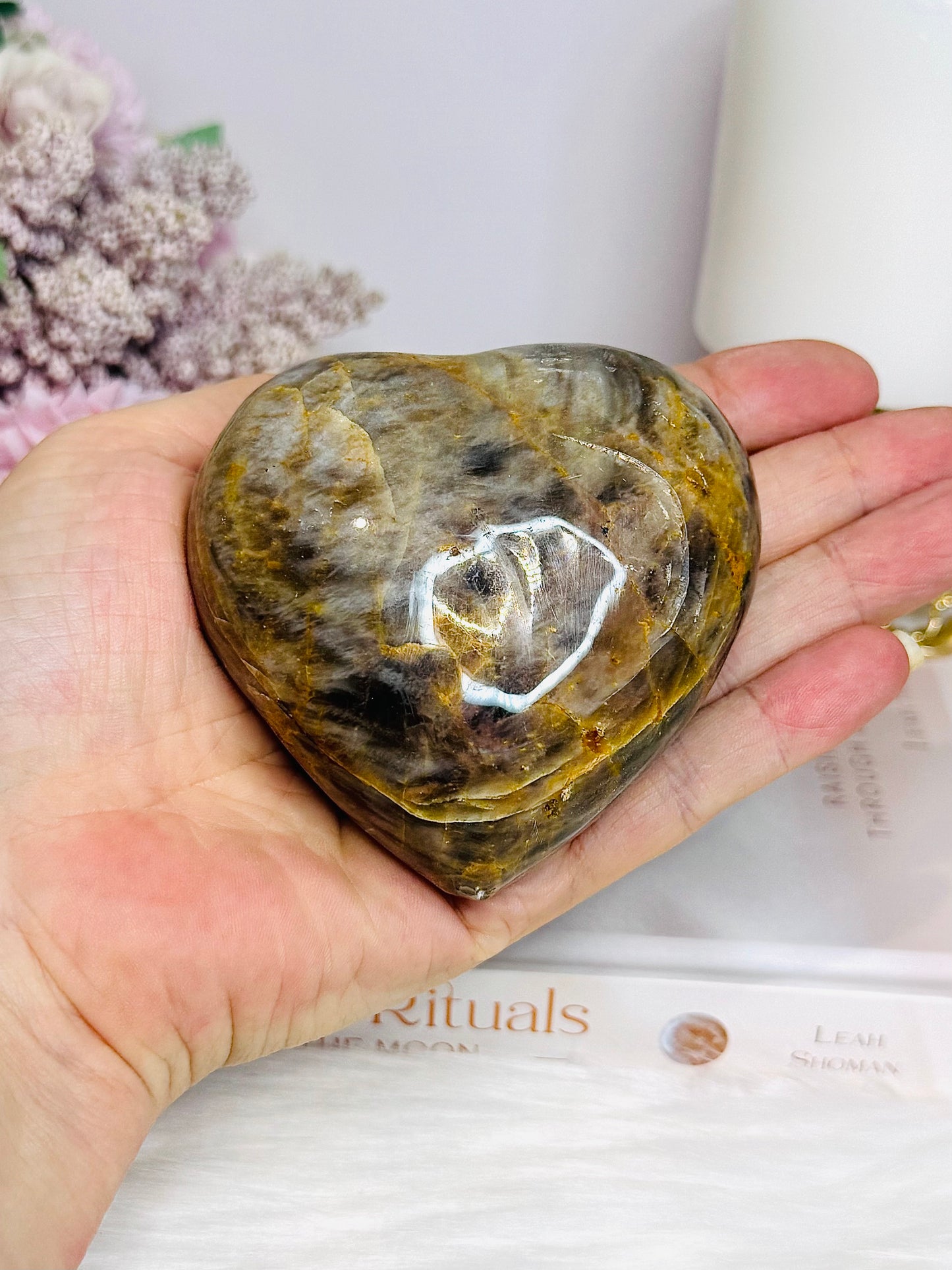 Black Moonstone Puffy Heart with Flash 243g