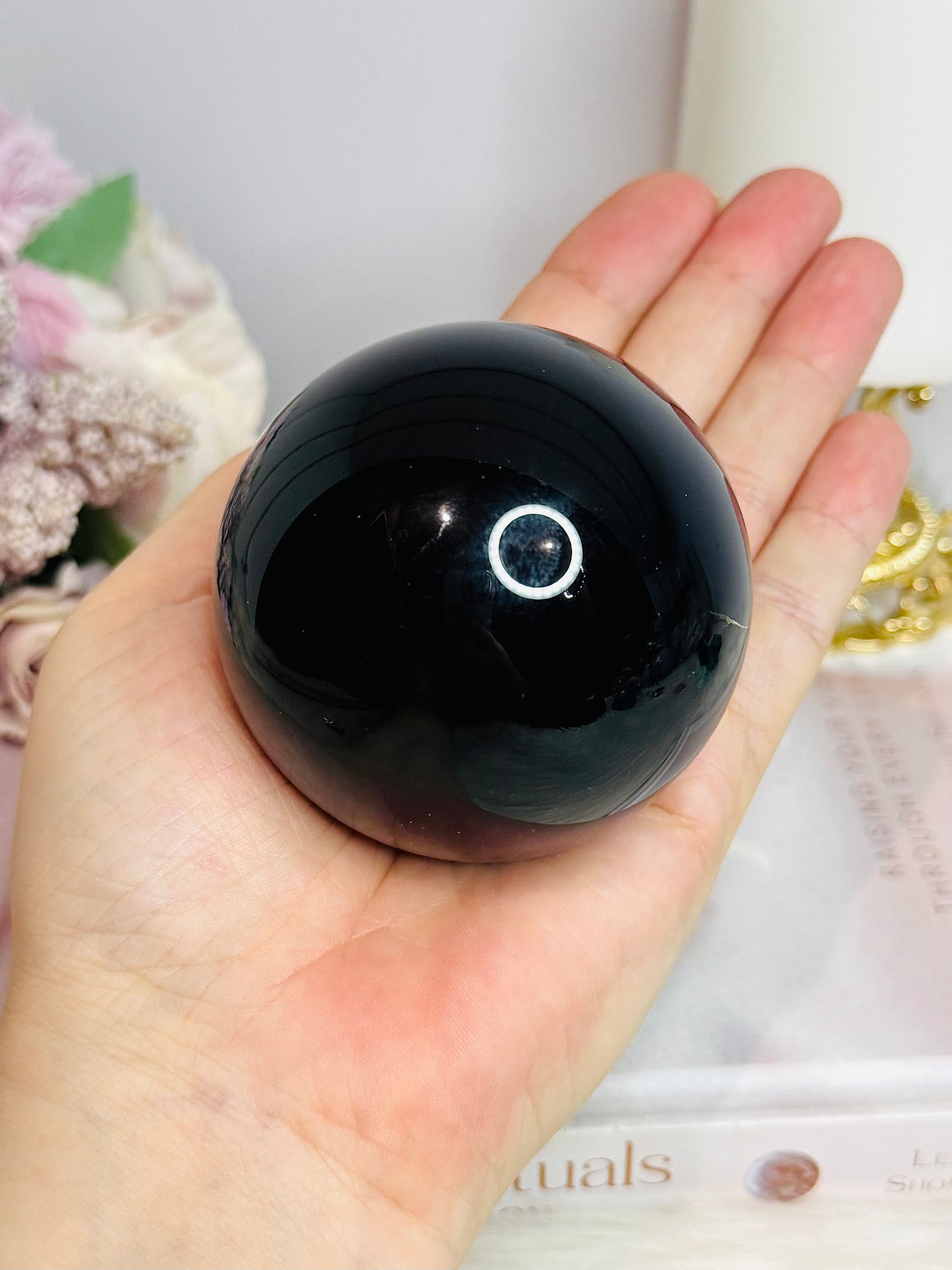 Large Gold Sheen Obsidian Sphere on Stand 353g (Discounted as surface crack on sphere)