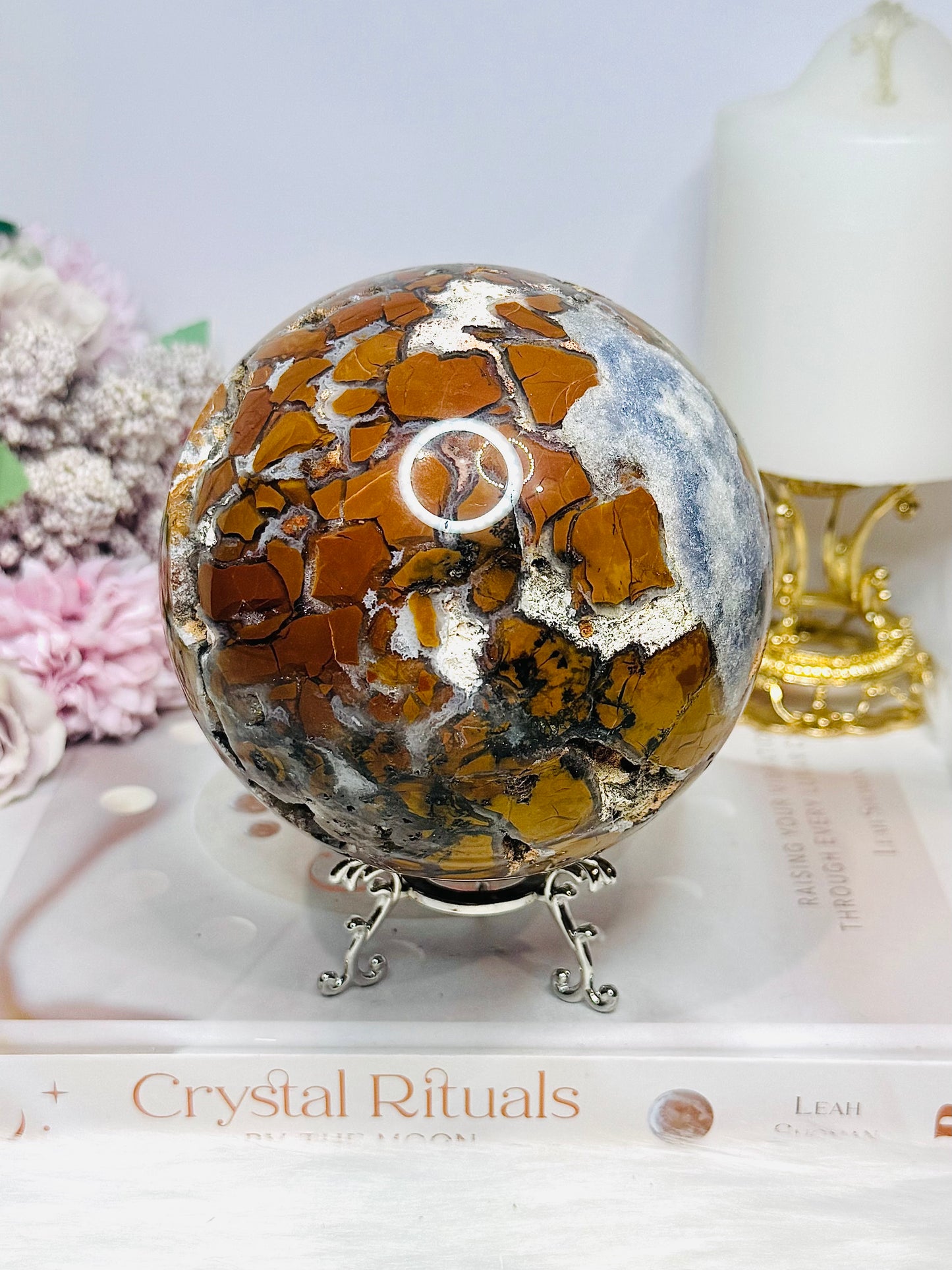 Large Brecciated Jasper Druzy Sphere On Stand 1.38KG