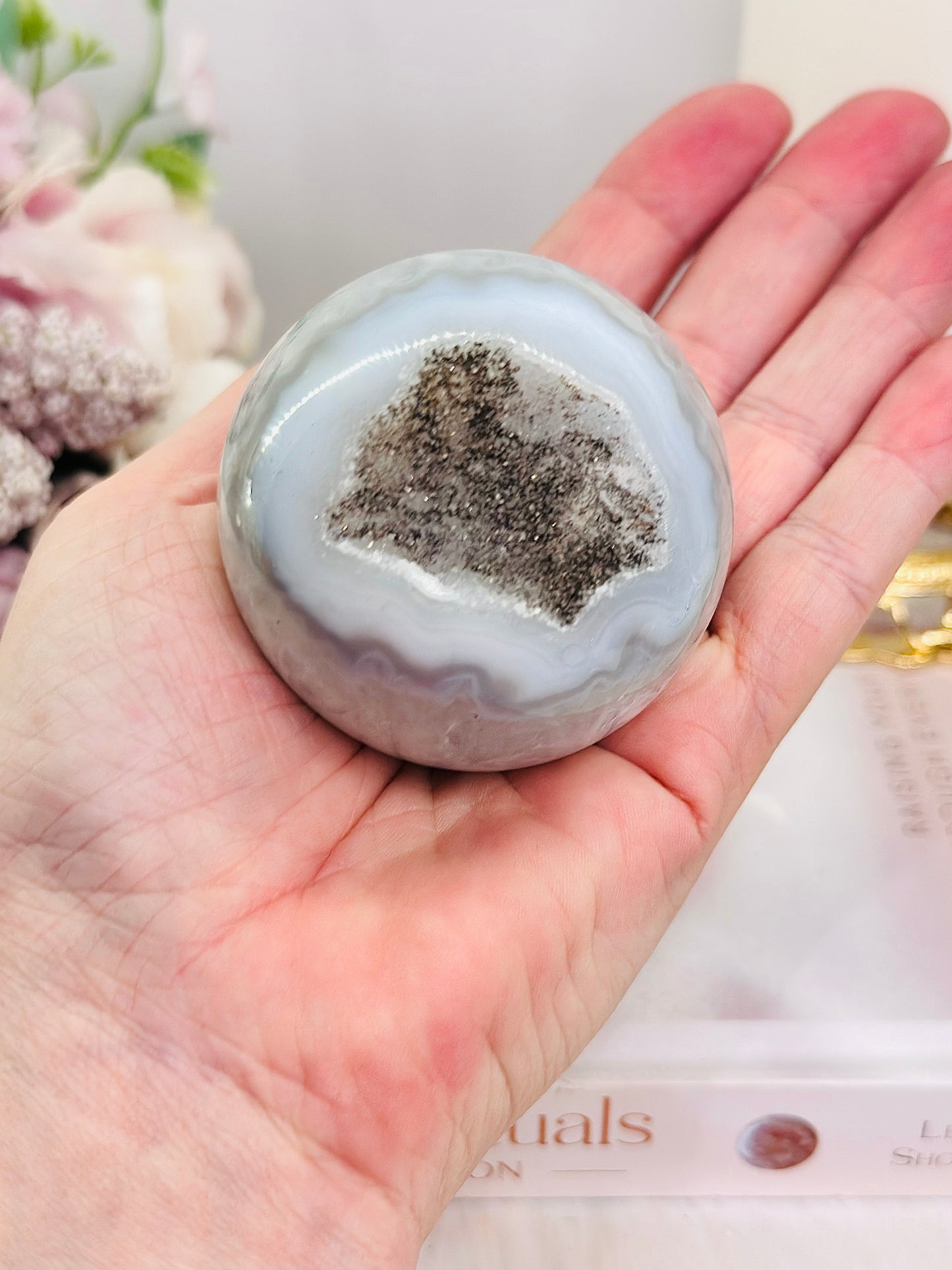 Stunning High Grade Druzy Agate Sphere on Stand 272grams