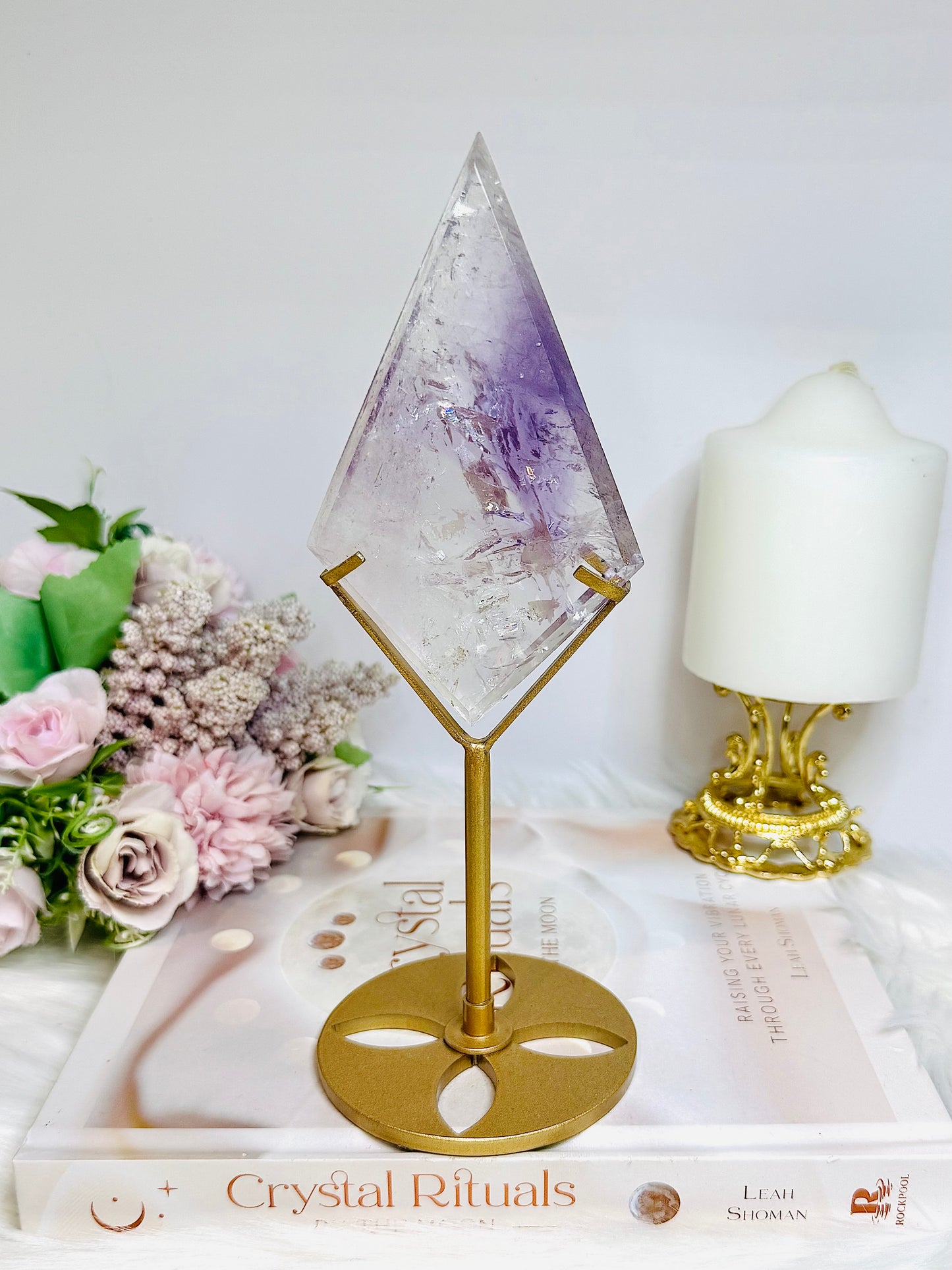 High Grade Amethyst In Quartz Diamond On Stand 21.5cm