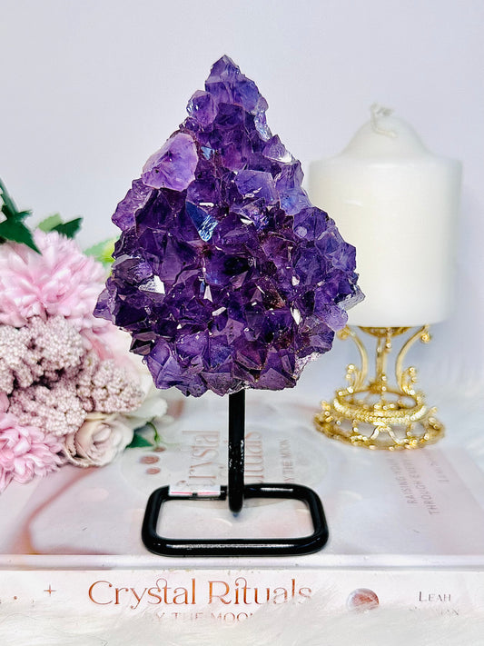 Exquisitely Divine High Grade Deep Purple Natural Amethyst Cluster On Stand From Brazil 17.5cm 678grams