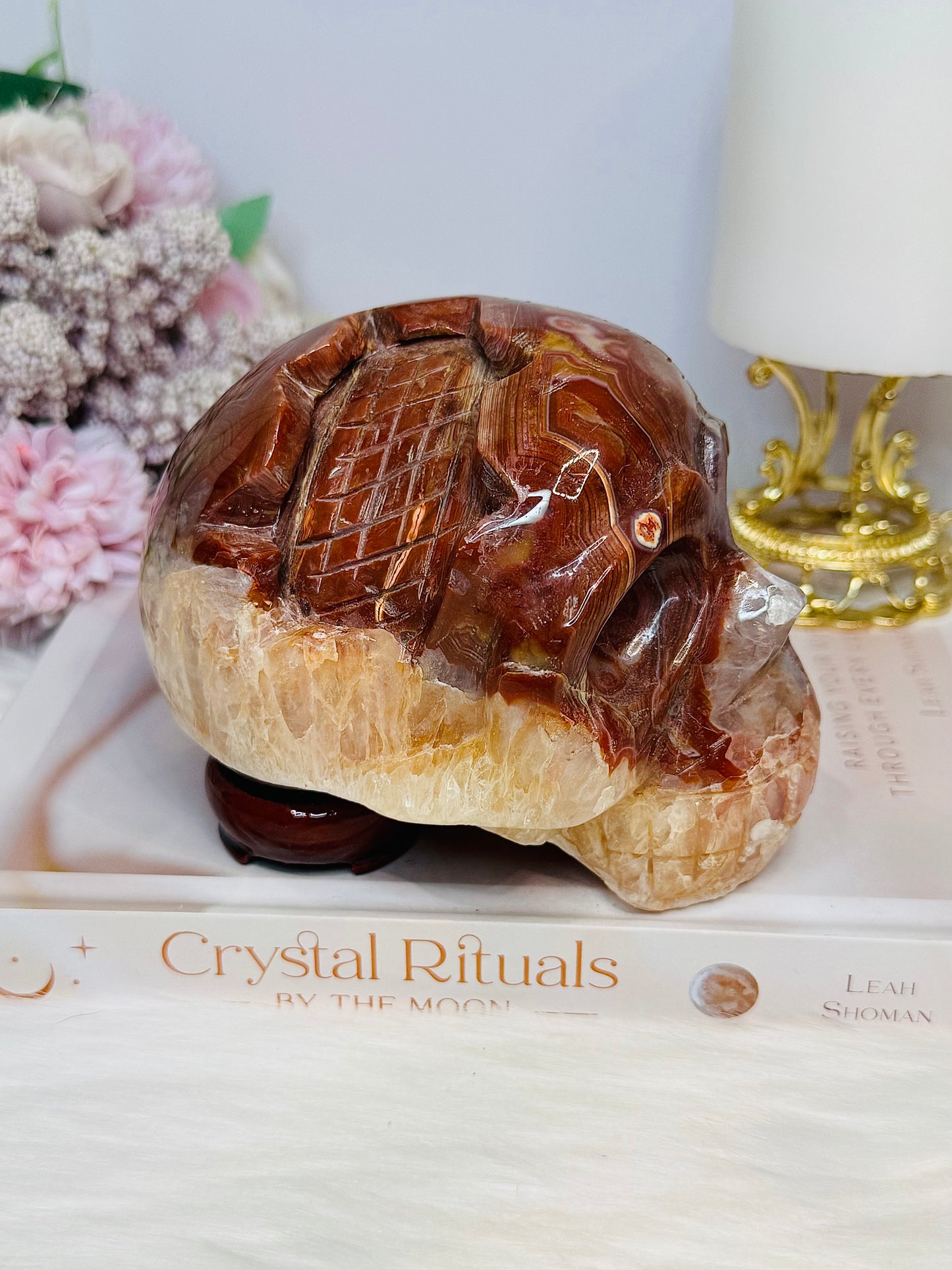Large Carnelian Carved Skull 1.2KG 12.5cm ~ Discounted as it does not stand straight and needs the stand under the side to keep it up