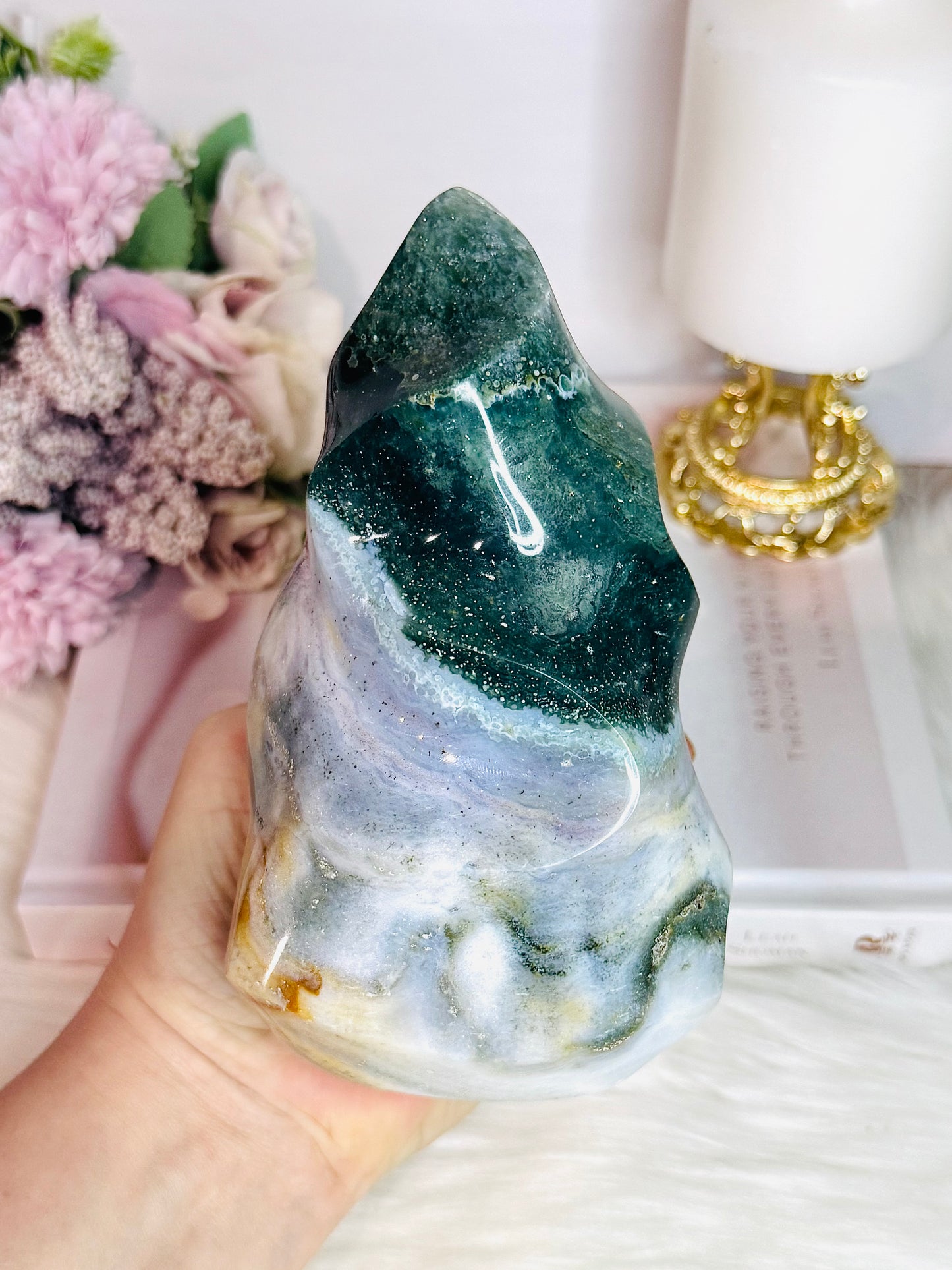 Large High Grade Ocean Jasper Carved Flame | Freeform 1.06KG 15cm