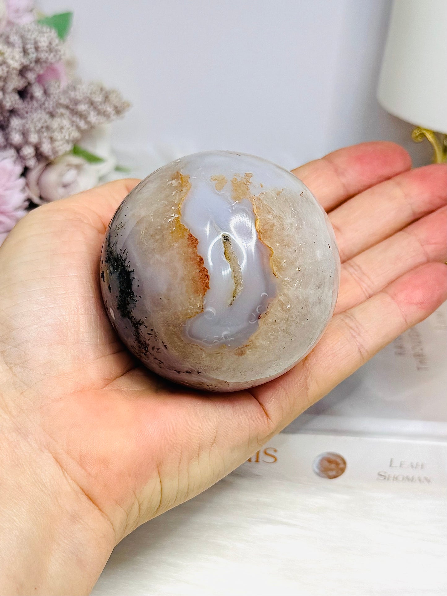 Natural Dentrictic Agate Druzy Sphere On Stand 333g