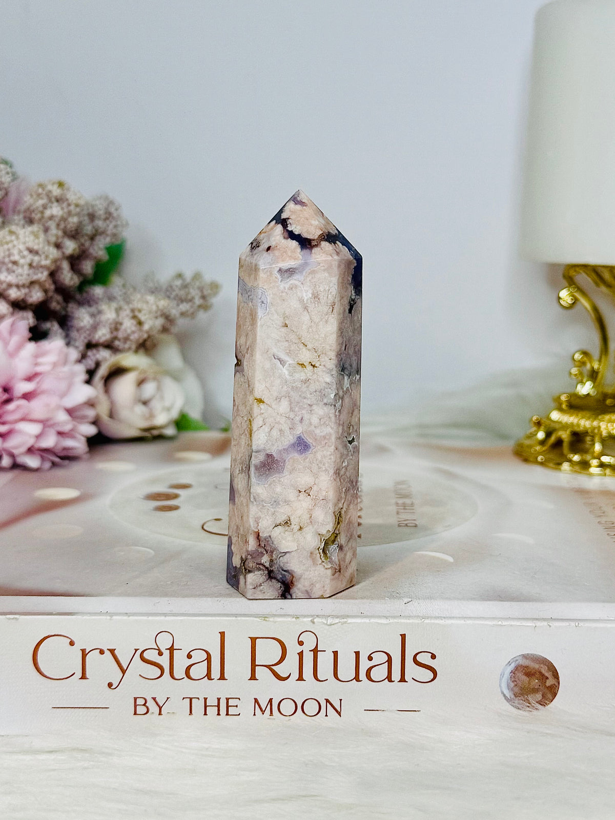 High Grade Blue Flower Agate Tower 8cm