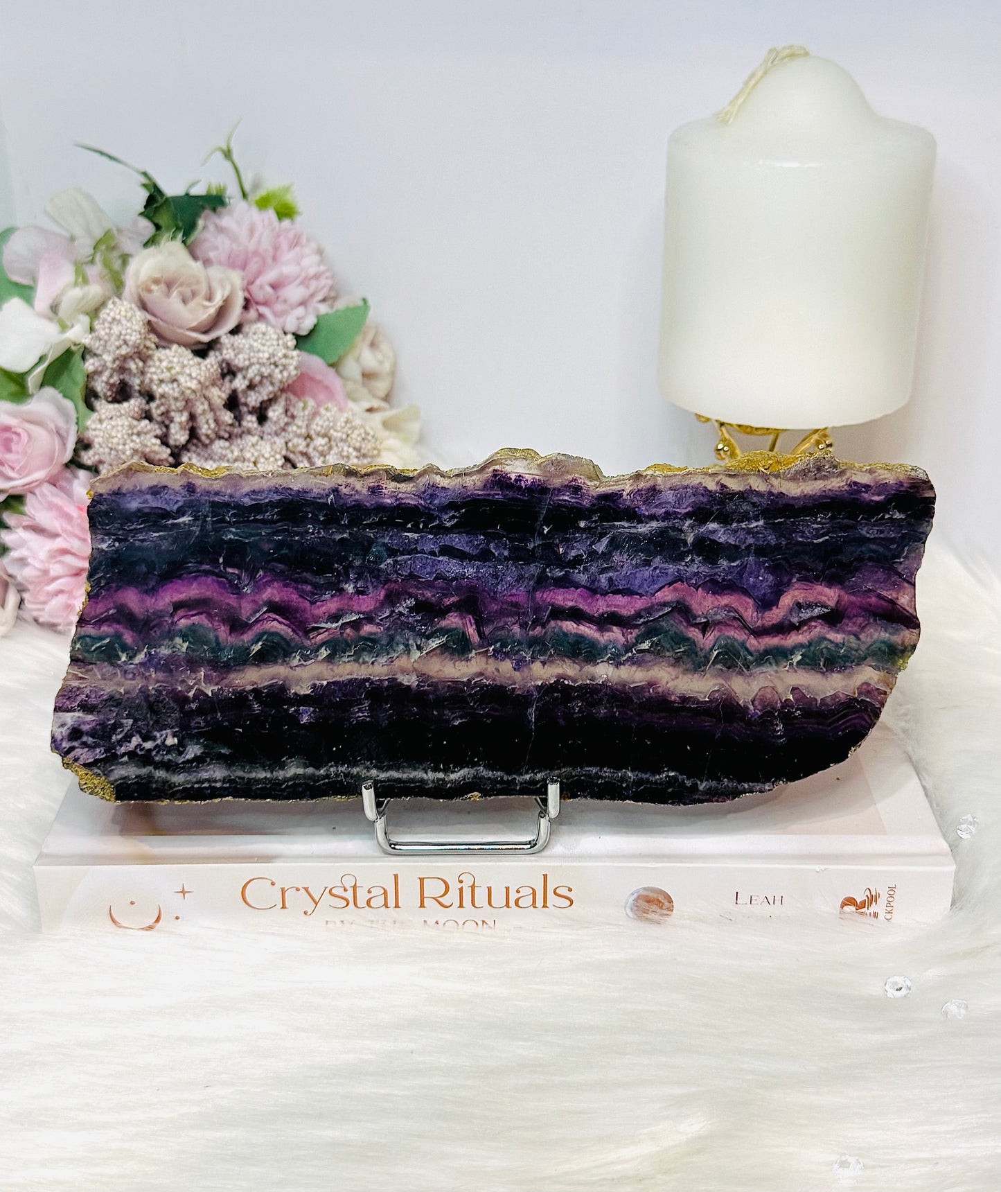 Large Natural Fluorite Slab On Stand 20cm
