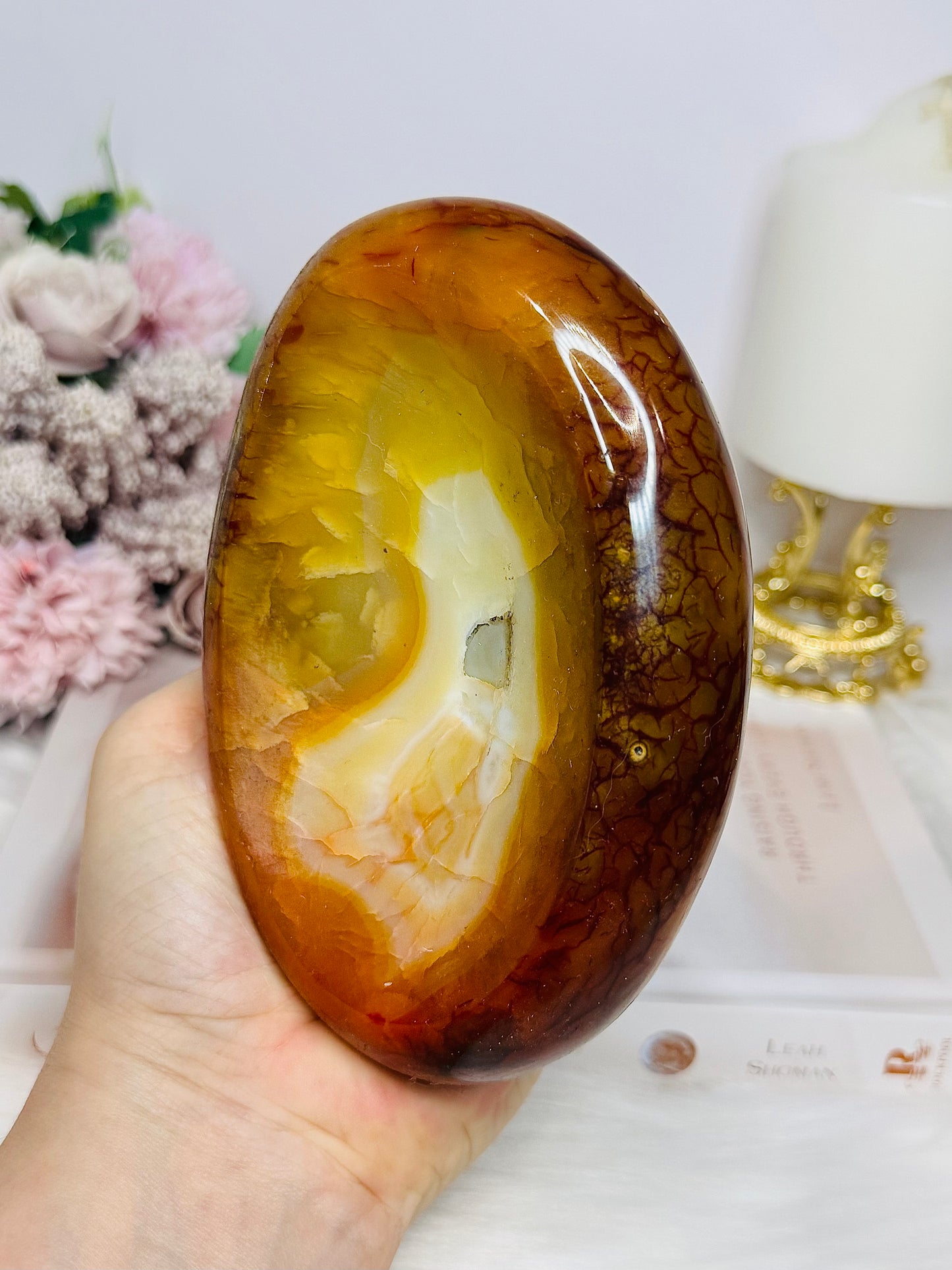 Large Carnelian Carved Bowl 13.5cm 705g
