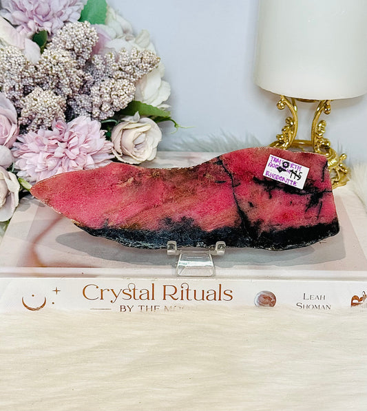 High Grade Rhodonite Slab on Stand 15cm