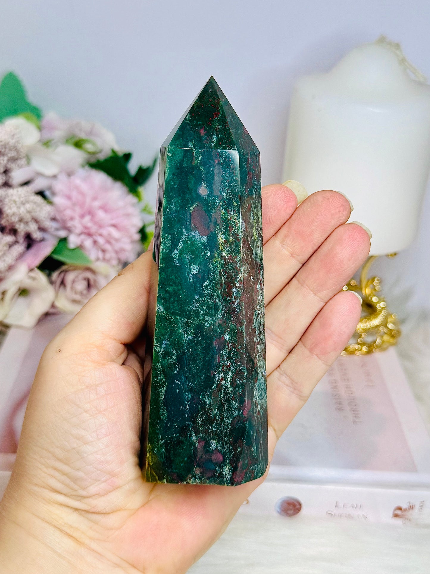 Ocean Jasper Green & Pink Tower 13cm