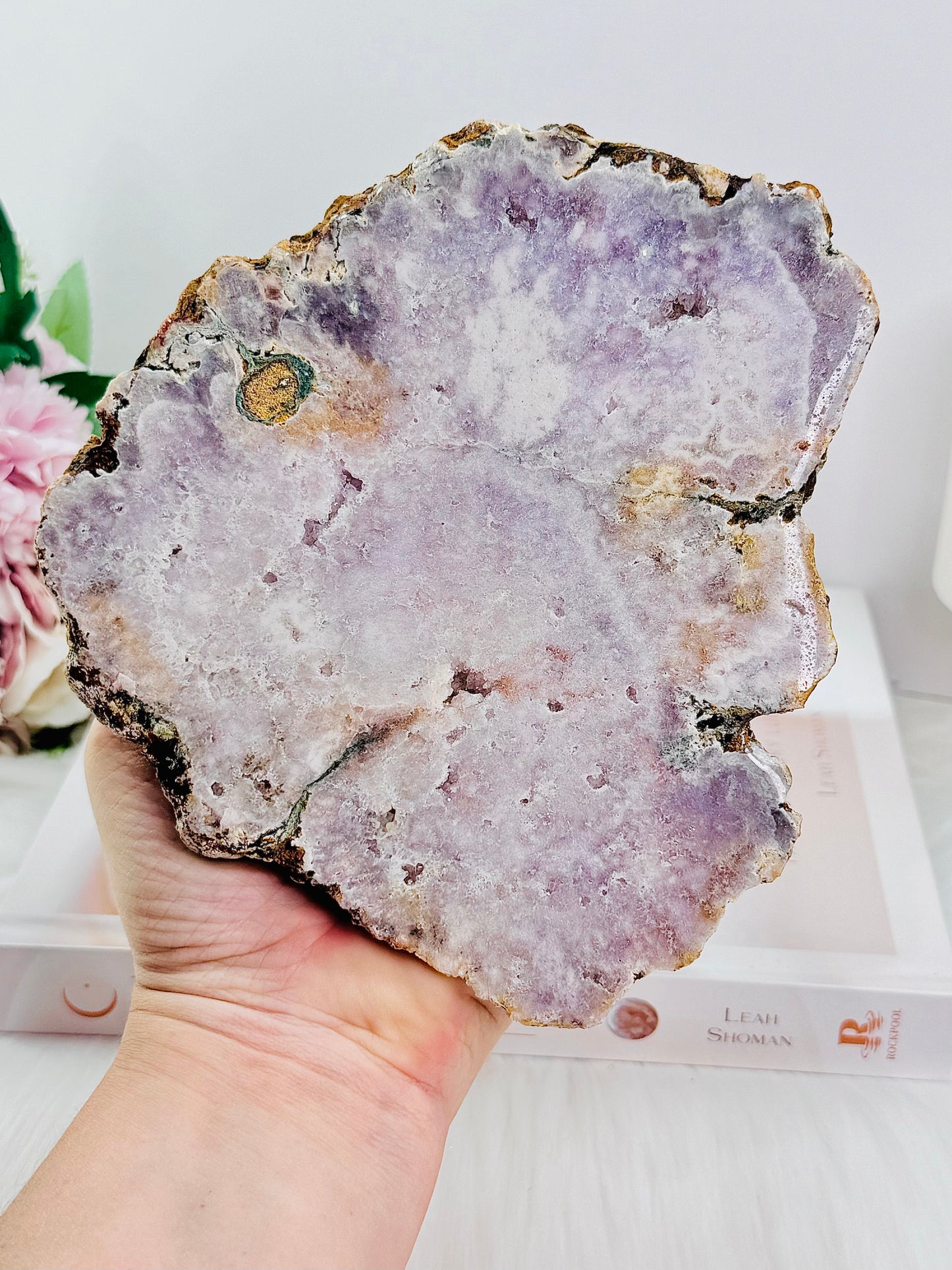 ⚜️ SALE ⚜️ Classy & Fab Druzy Pink Amethyst Slab 784grams From Brazil On Stand