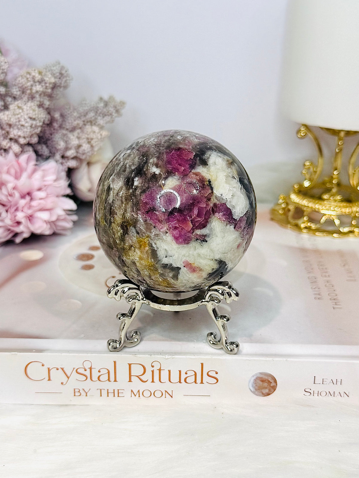 Large Pink Tourmaline Sphere On Stand 362g