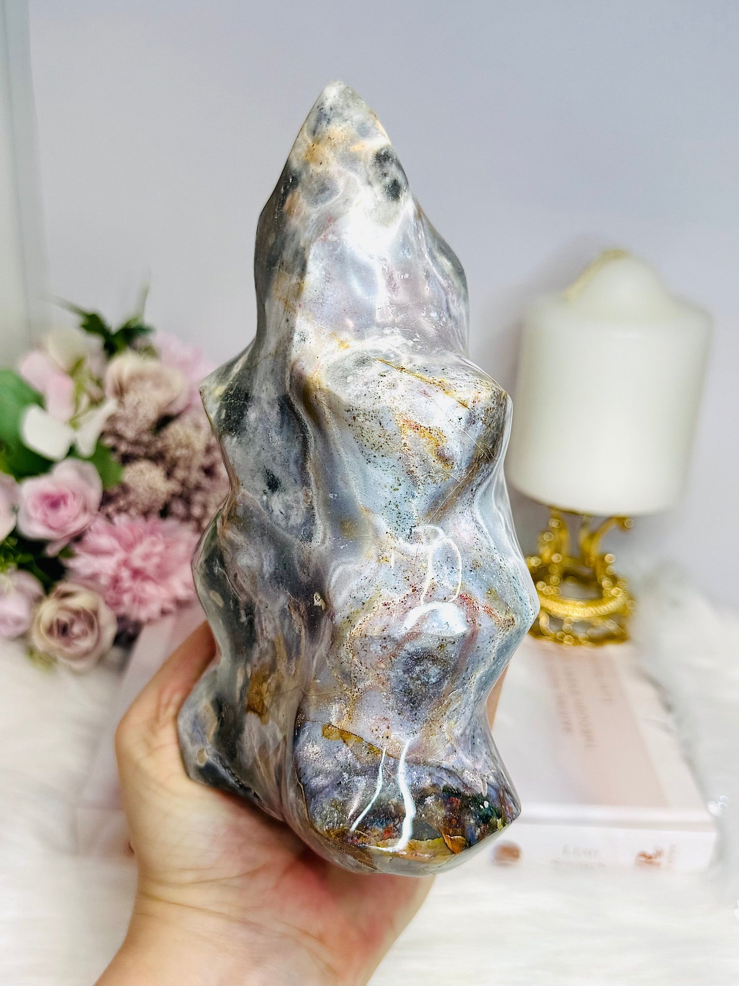 Large Ocean Jasper Carved Flame 17.5cm 1.49KG