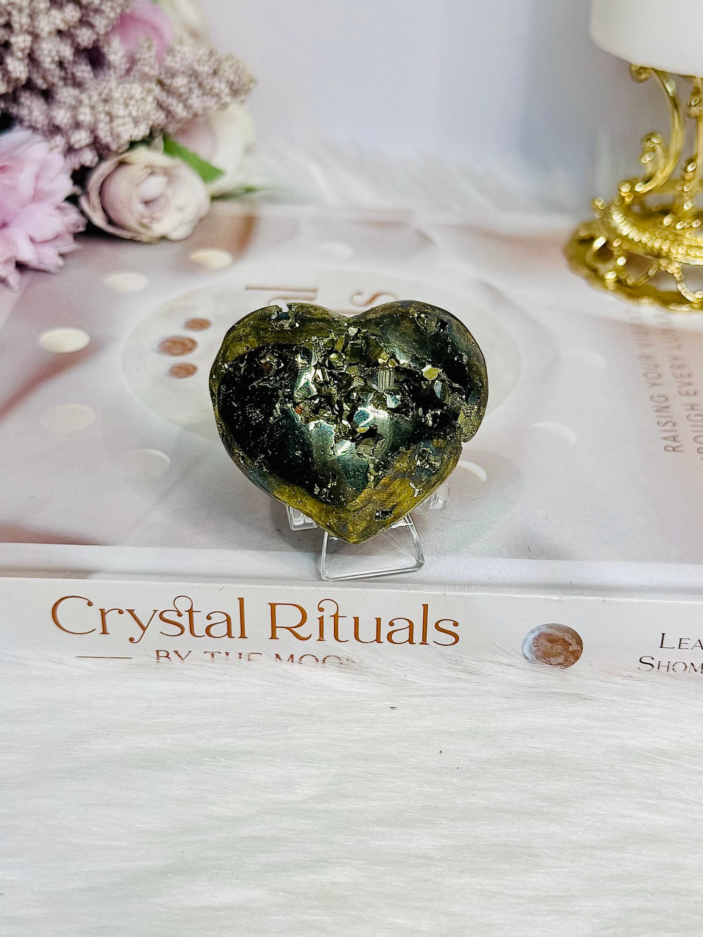 Chunky Pyrite Druzy Heart on Stand 5cm