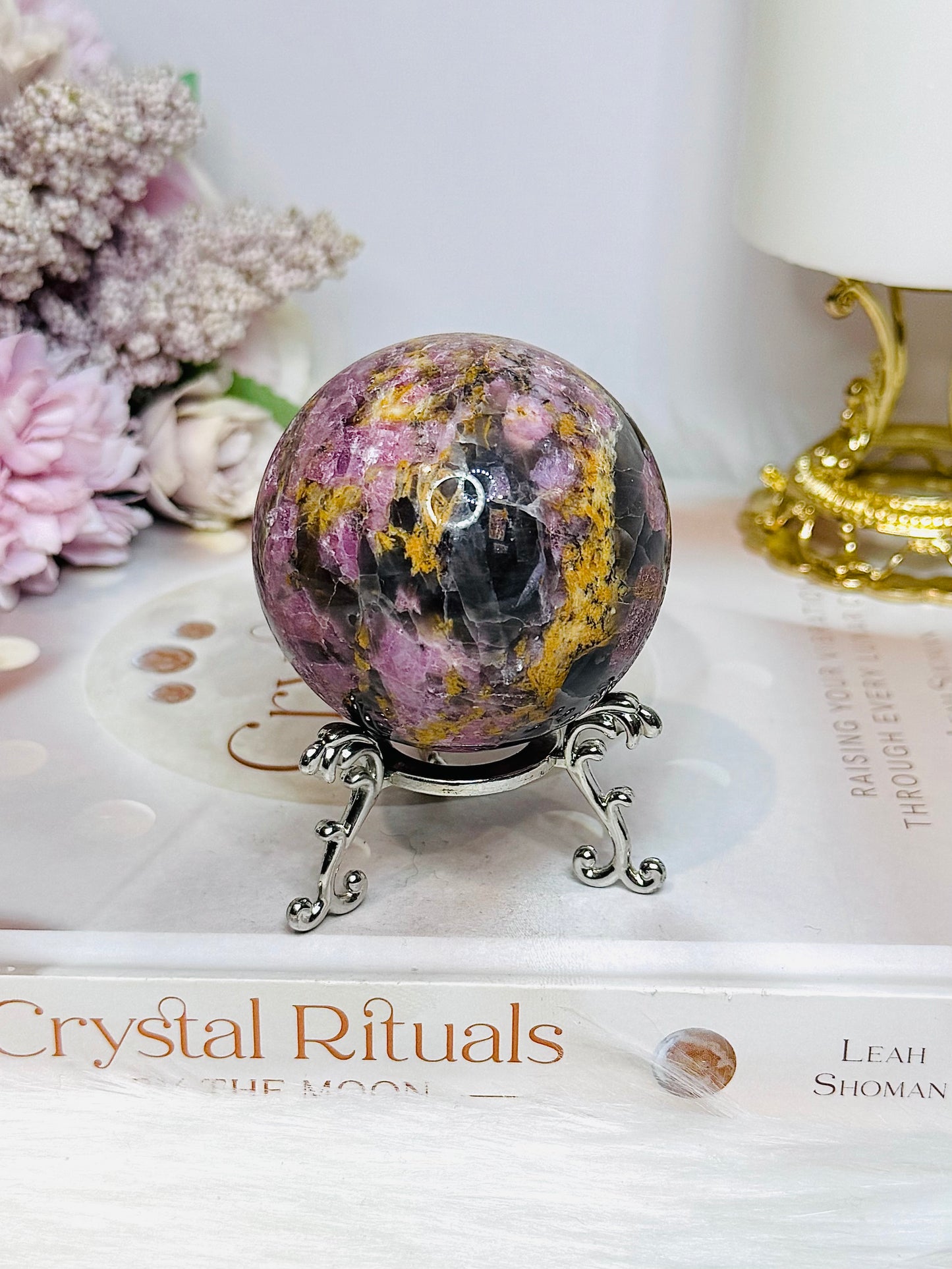 High Grade Pink Tourmaline Sphere on Stand 260g