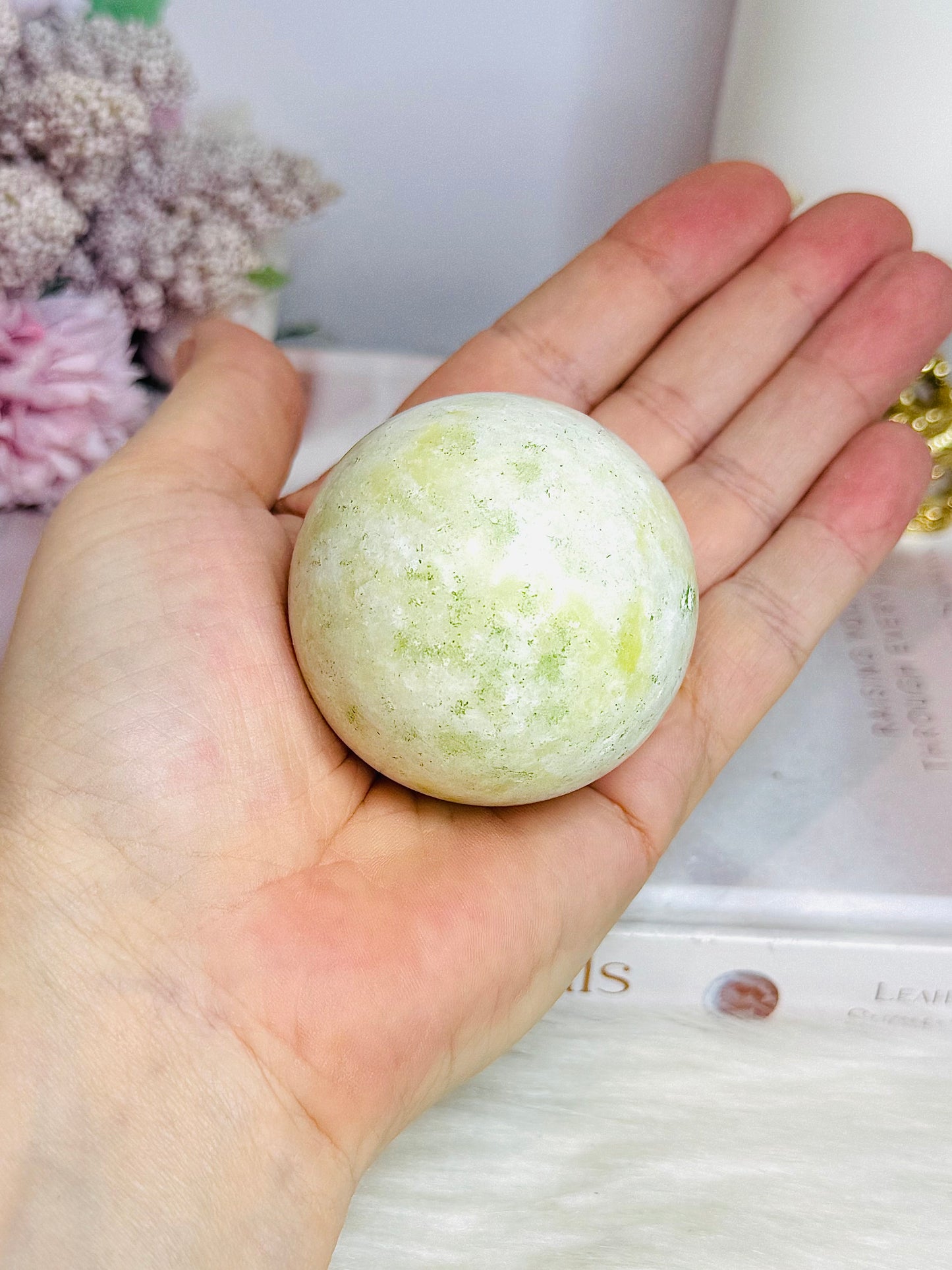 Green Serpentine Jade Sphere on Stand 200g