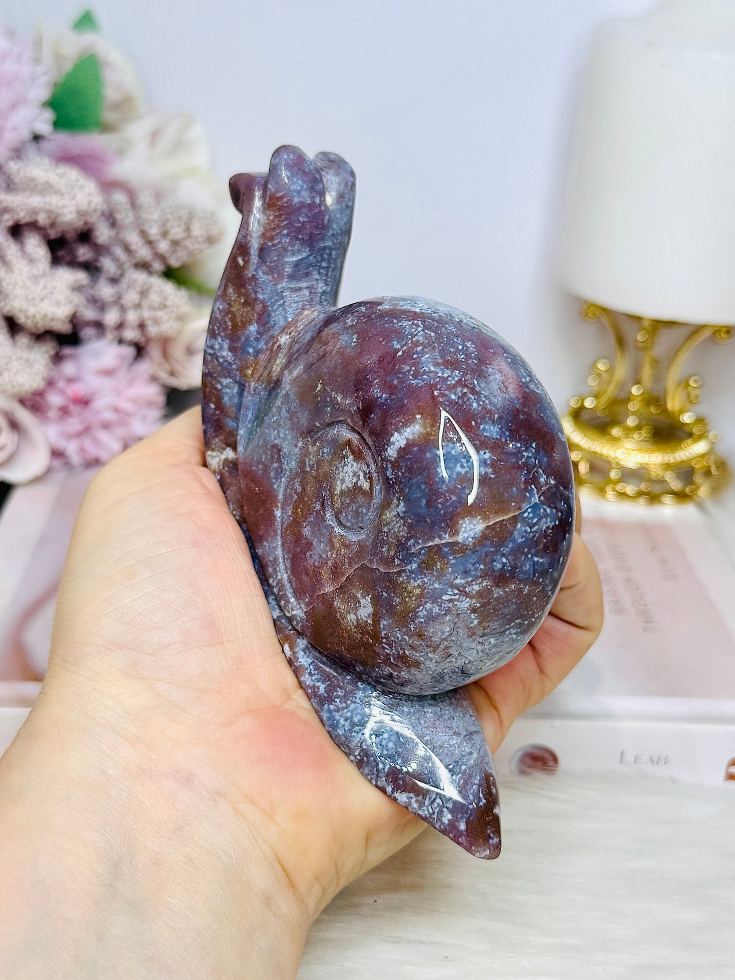 Large Ocean Jasper Carved Snail 13cm 403g