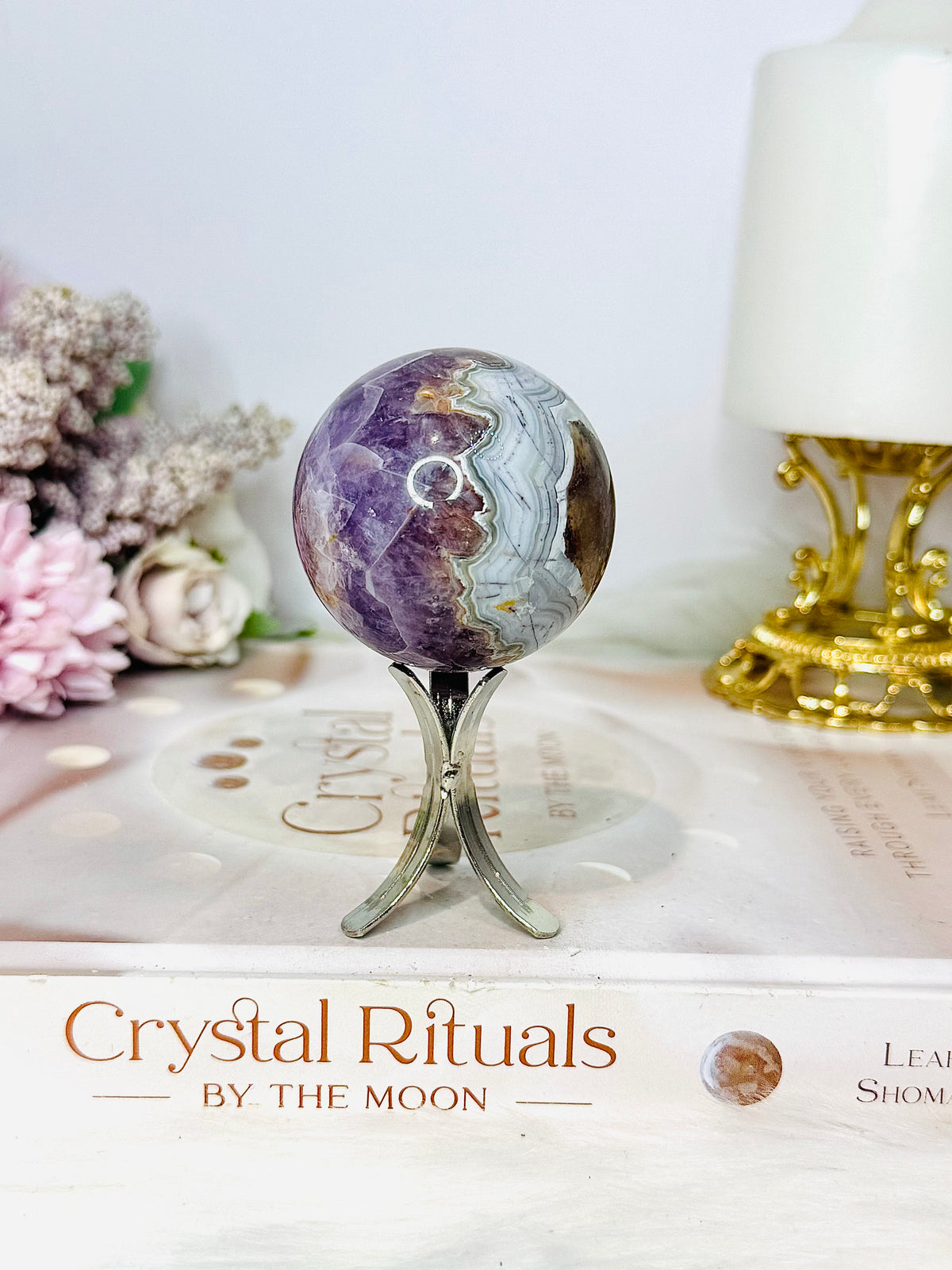 Crazy Lace Amethyst Sphere on Stand 138g