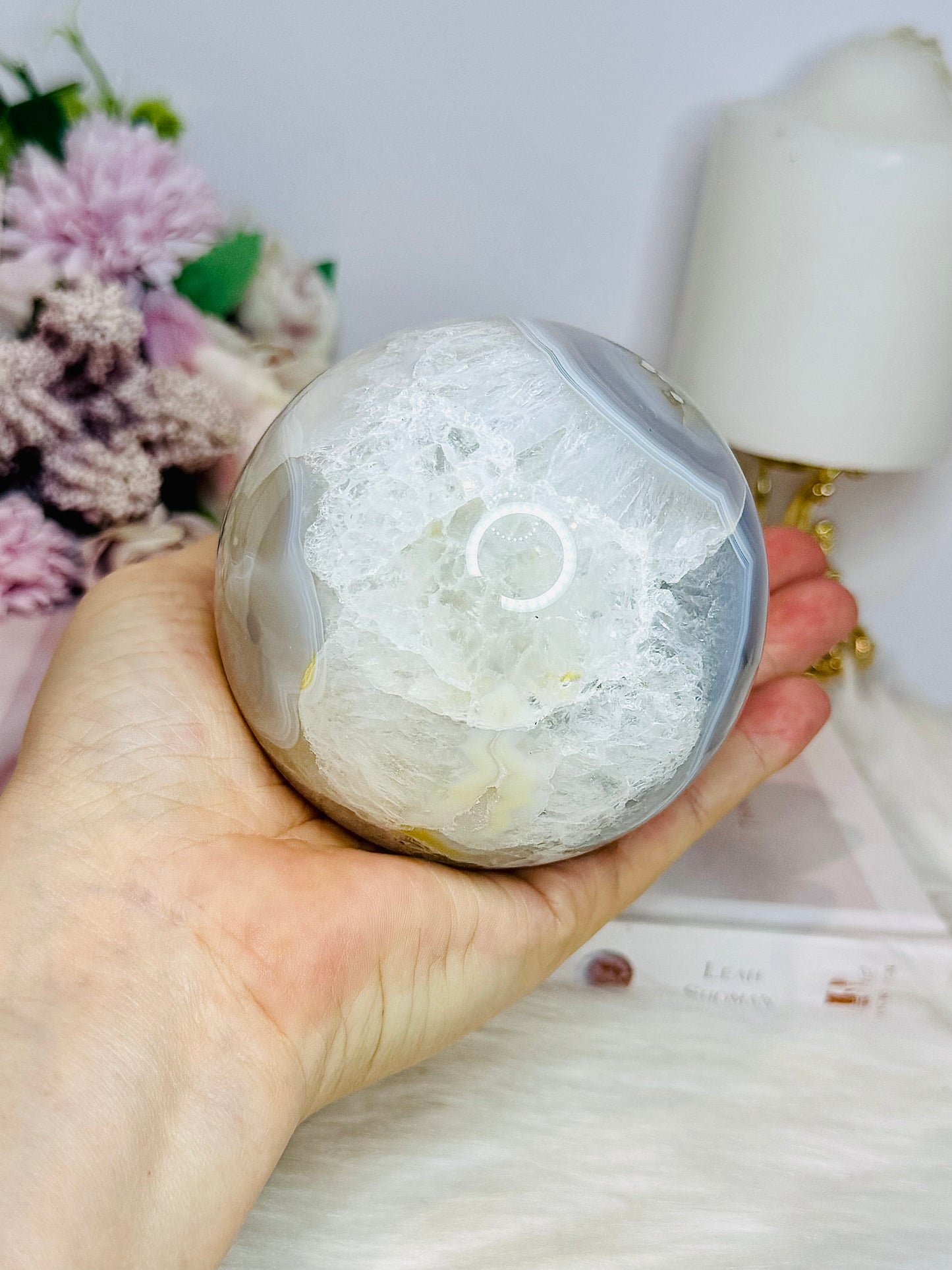 Large Flower Agate Sphere On Stand 848g