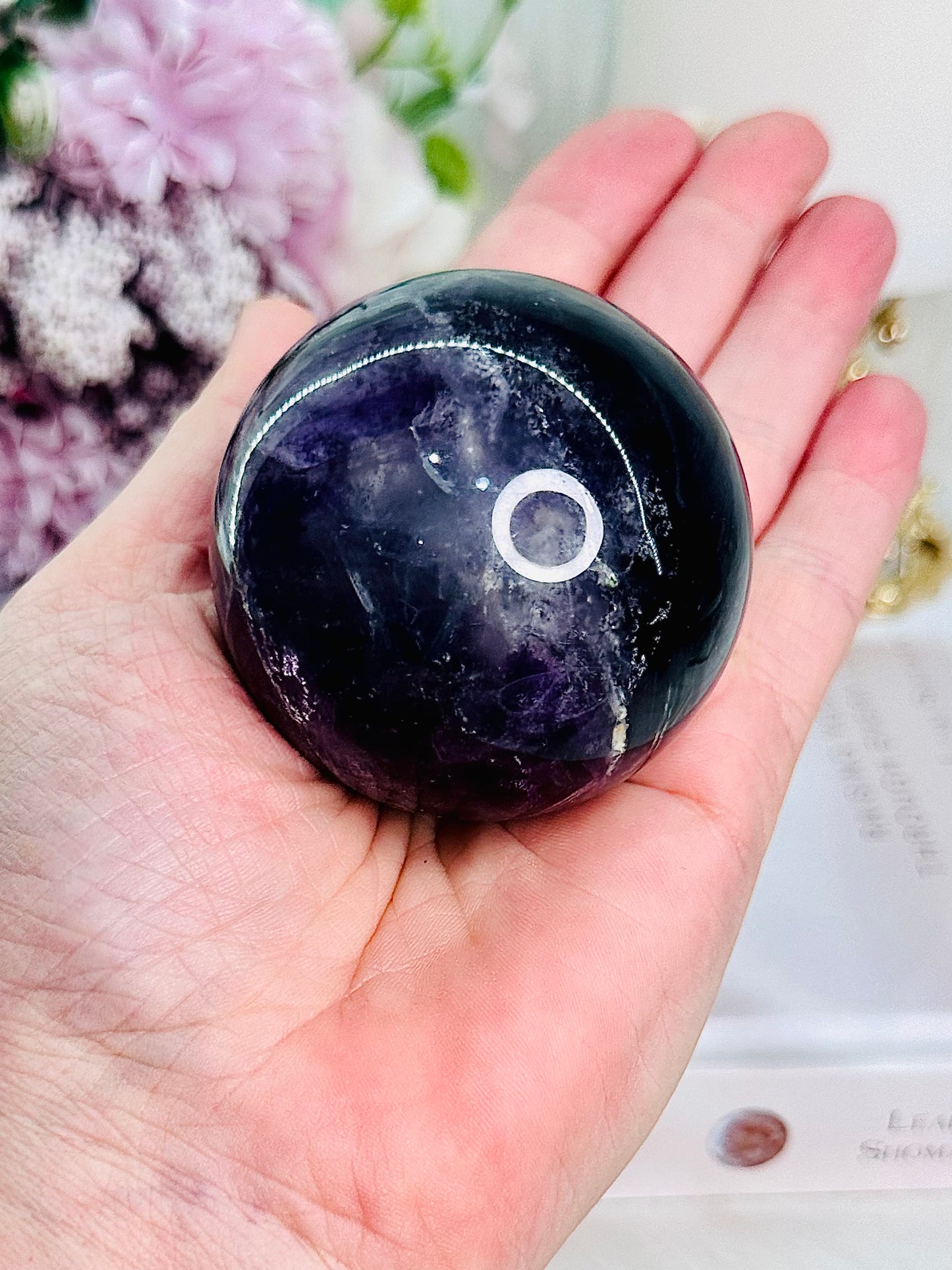 Absolutely Beautiful Purple Fluorite Sphere with A Stand Included 293grams (glass stand in pic is display only)