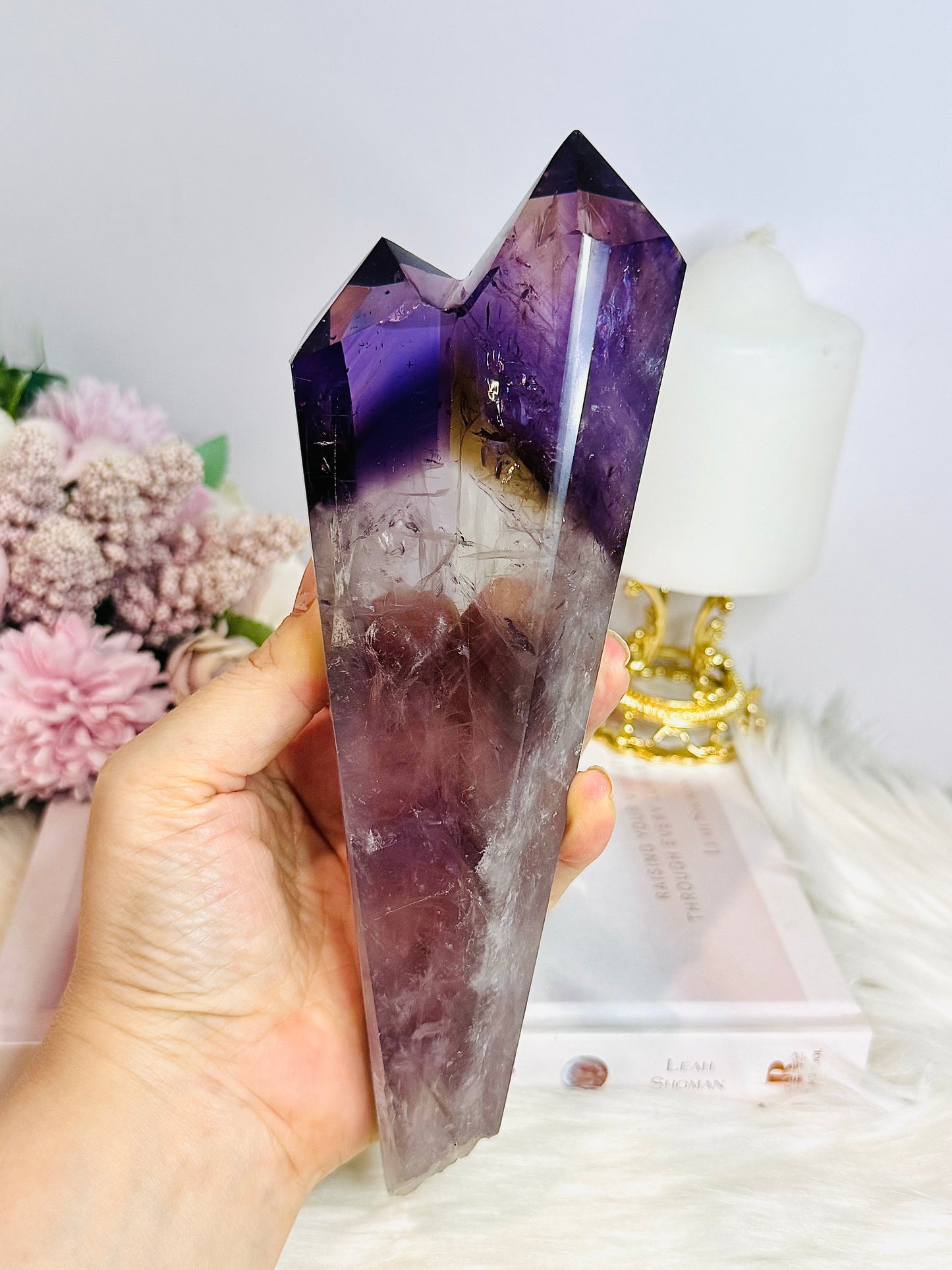 Large High Grade Amethyst with Ametrine Inclusions Double Tower 21.5cm