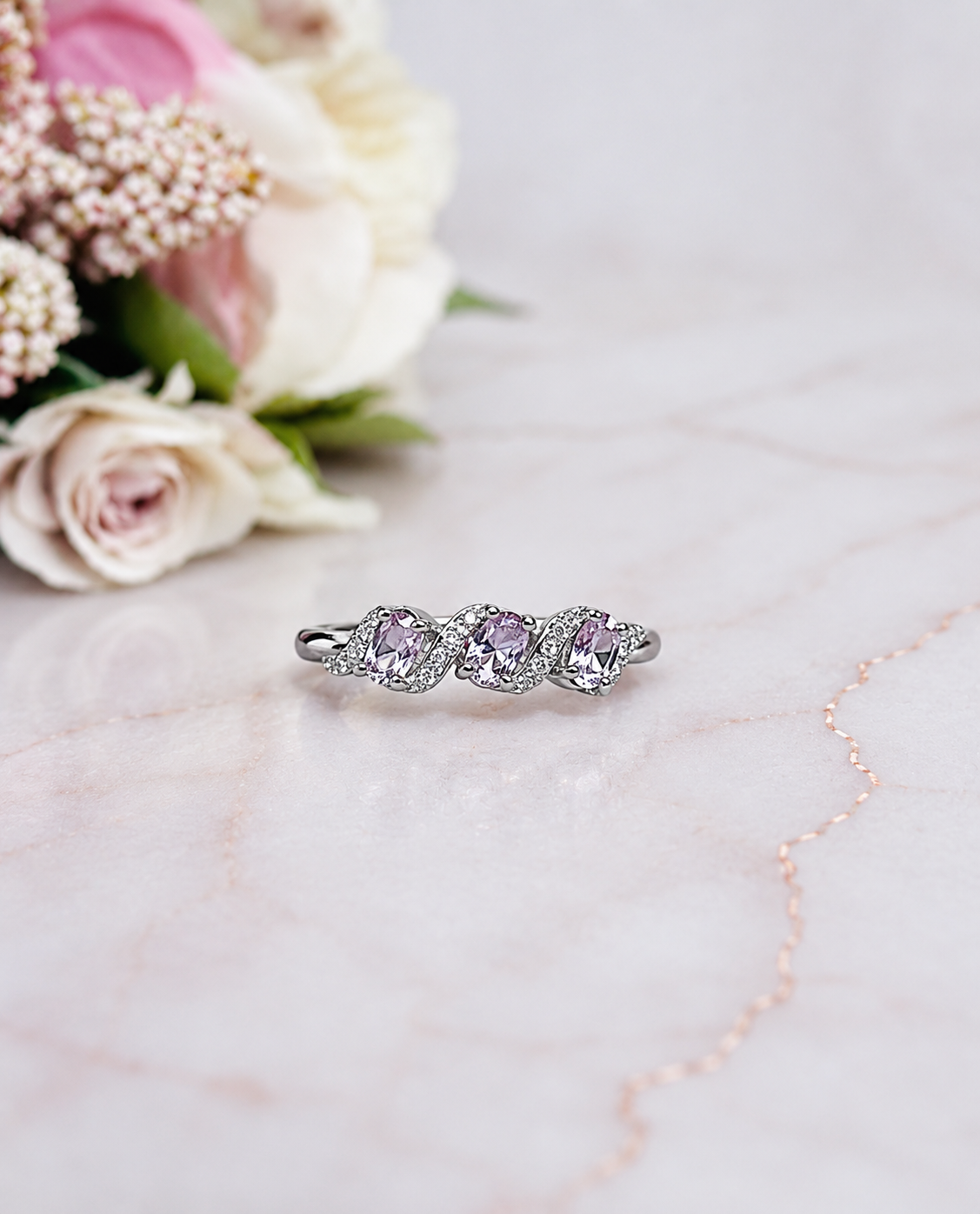 Adjustable Amethyst Ring In Gift Bag