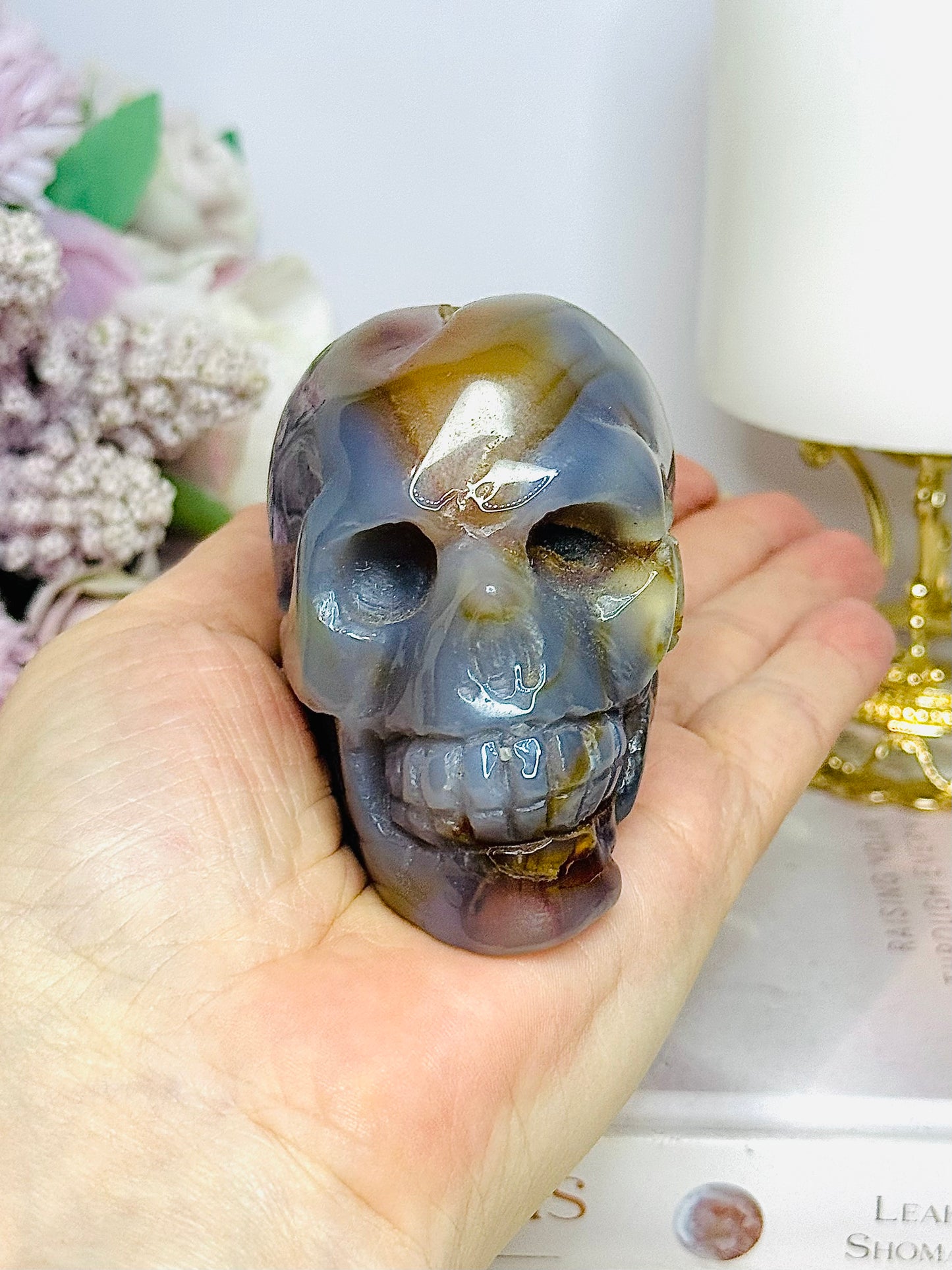 Blue Druzy Agate Carved Skull 9cm 316g