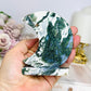 Moss Agate Druzy Moon On Stand 9.5cm 243g