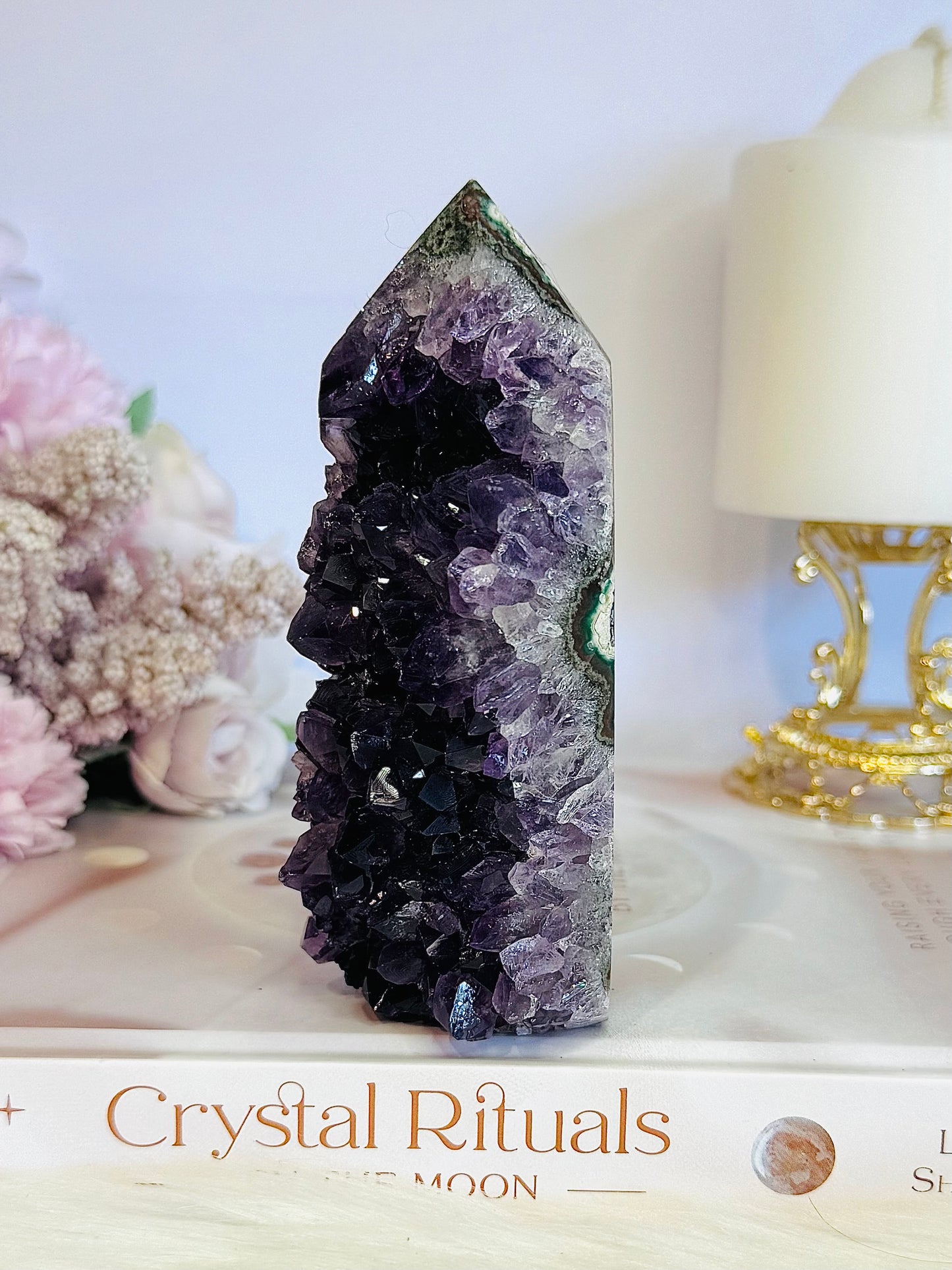 Wow!!! Classy & Fabulous High Grade Deep Purple Druzy Amethyst Cluster Tower 12cm From Brazil