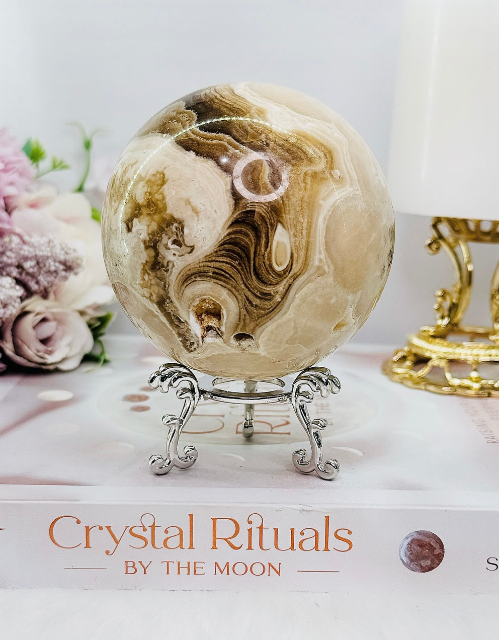 Large 646gram Chocolate Calcite Sphere On Stand