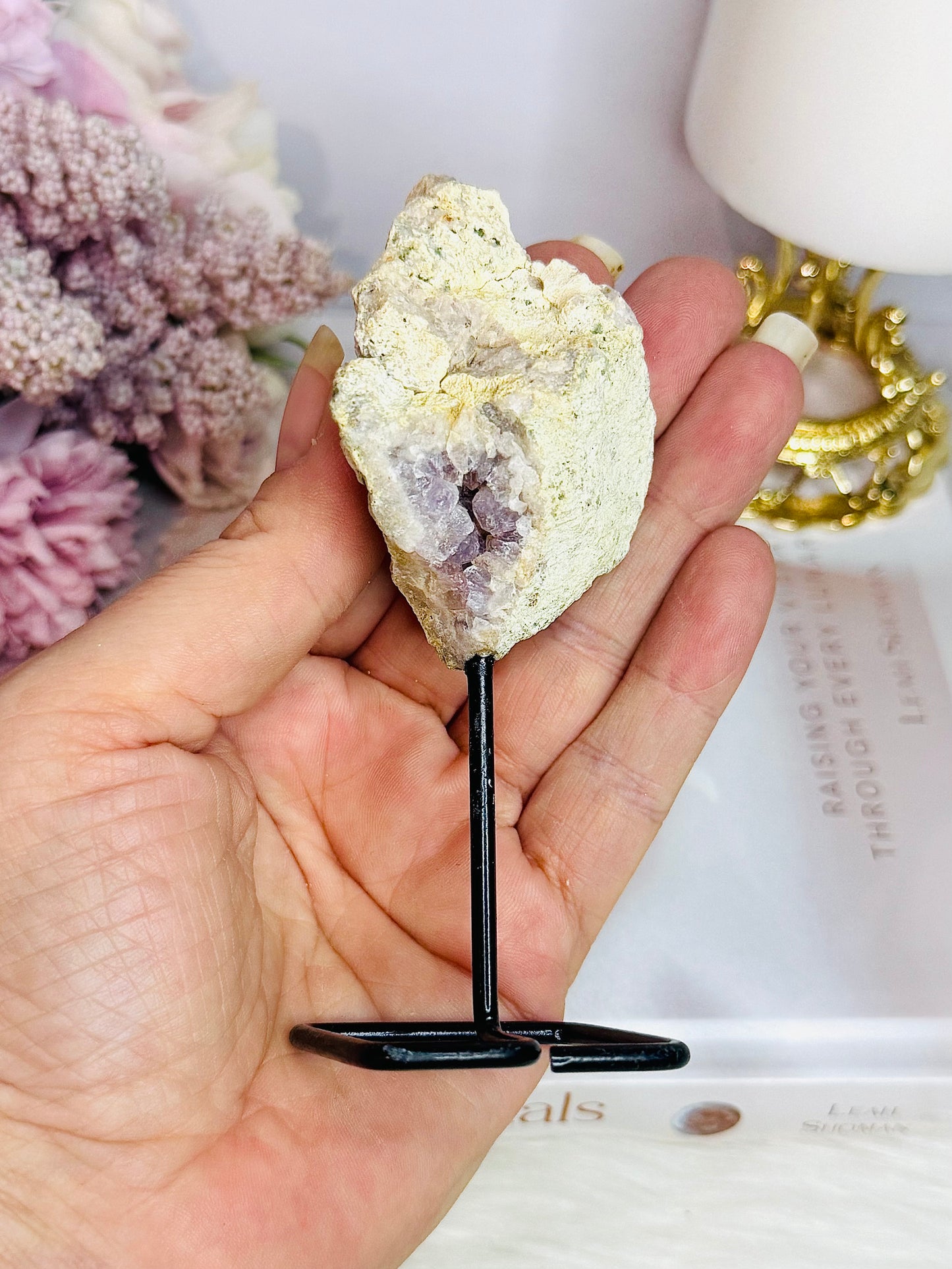 Stunning Druzy Pink Amethyst Geode On Stand 11.5cm